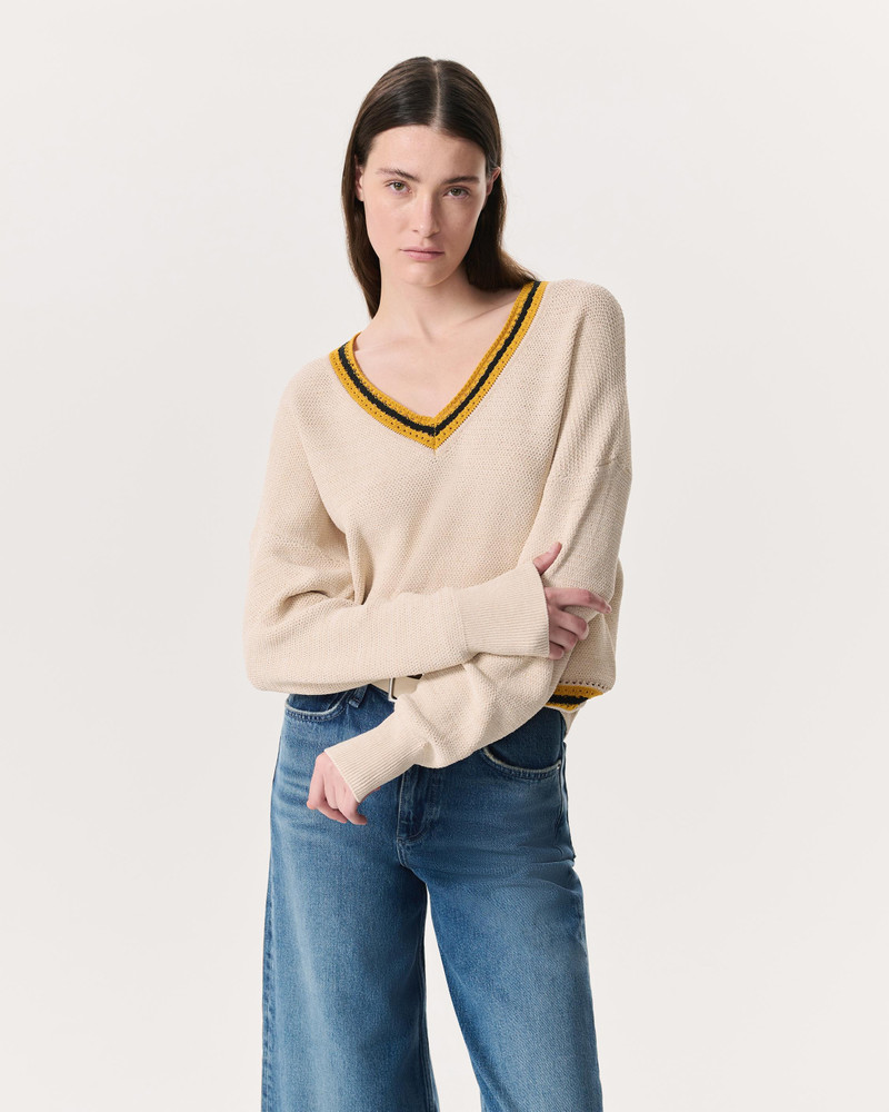 rag & bone Meghan Striped Crochet-Trim V-Neck Sweater outlook