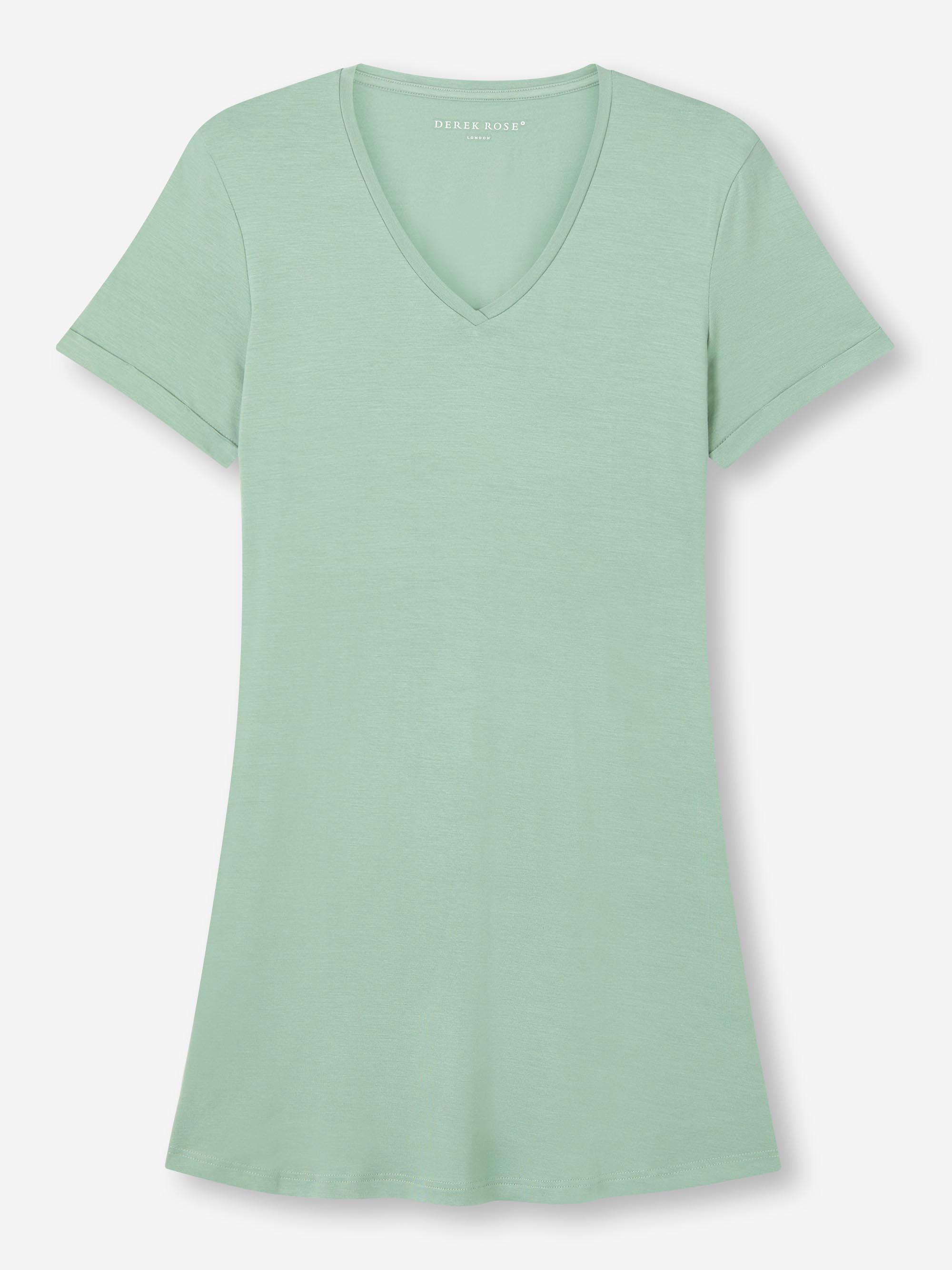 Women's V-Neck Sleep T-Shirt Lara Micro Modal Stretch Euycalyptus - 1