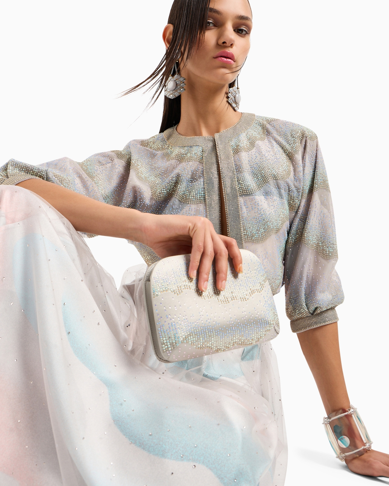 SHORT TULLE JACKET WITH CRYSTALS - 5