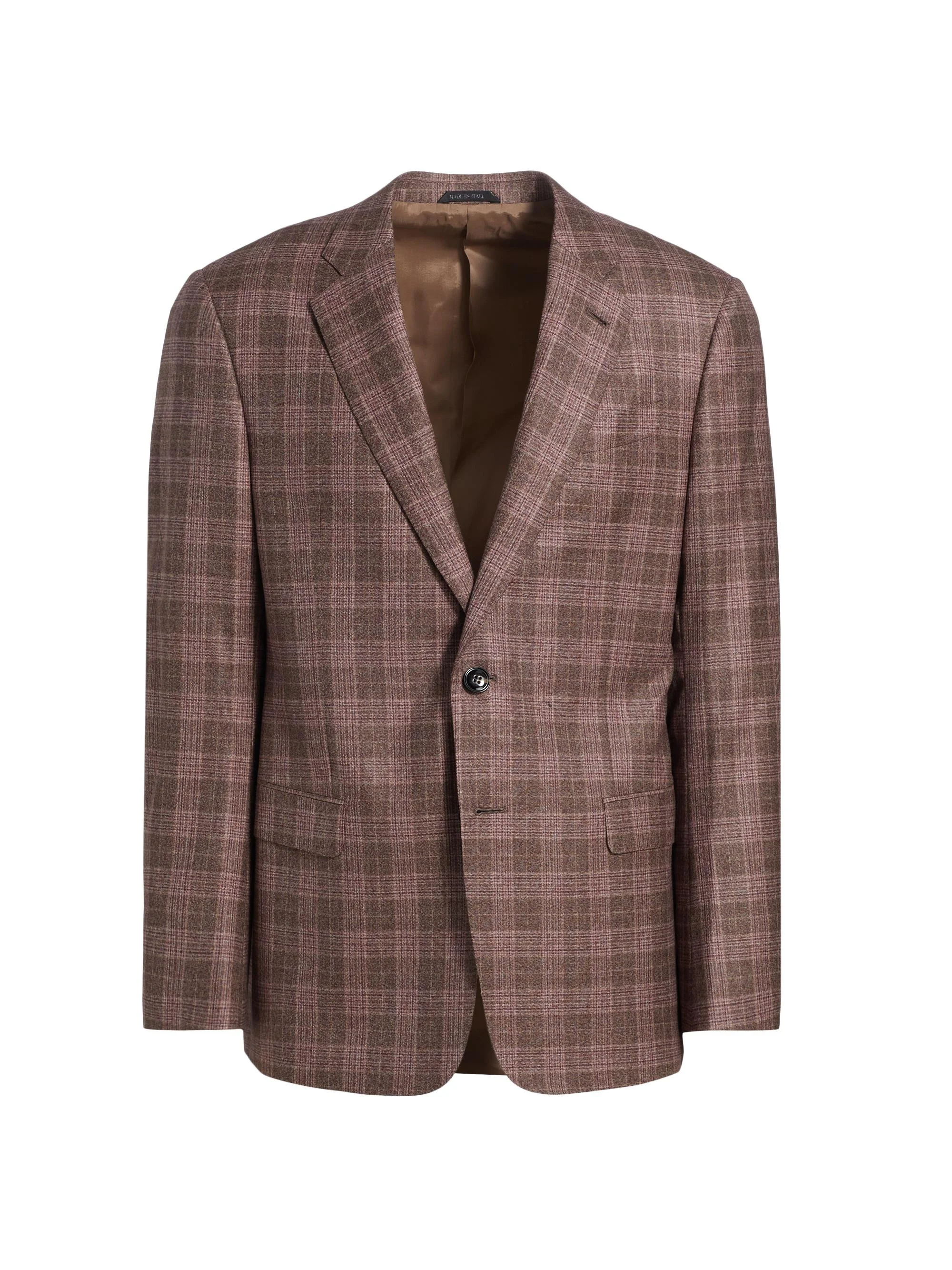 Men's Windowpane Plaid Wool Jacket - Copper - 1