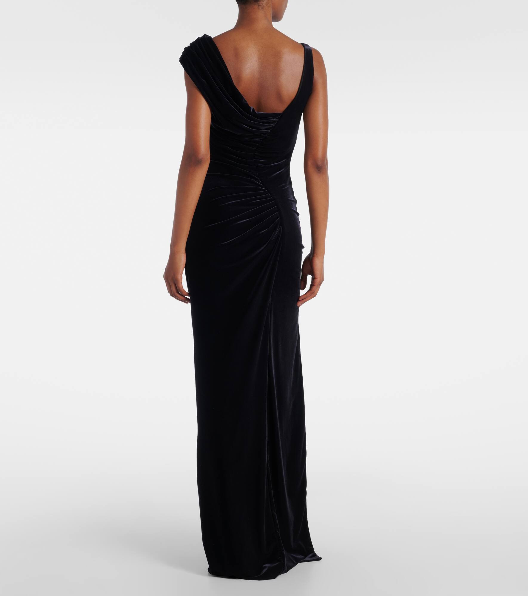 Asymmetric gathered velvet gown - 3