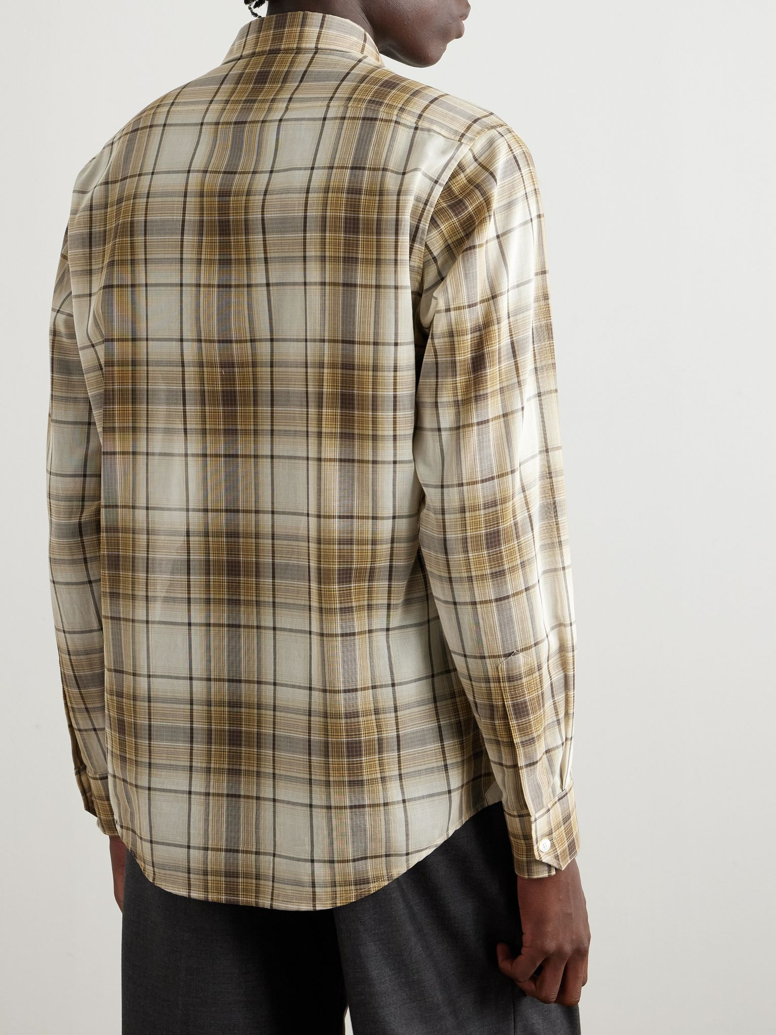 Logo-Embroidered Checked Cotton Shirt Beige - 4