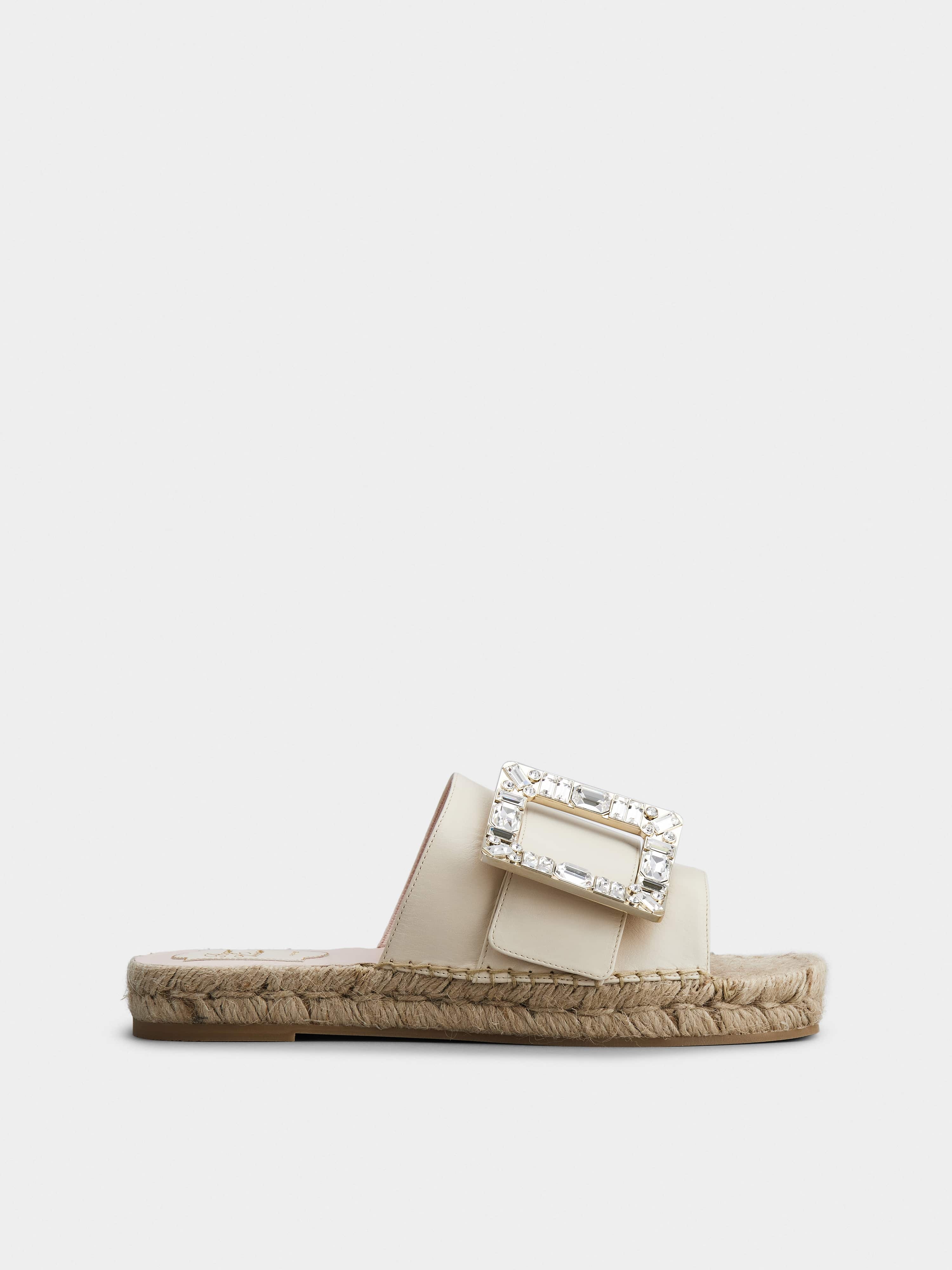 Strass Buckle Espadrille Mules in Soft Leather - 1