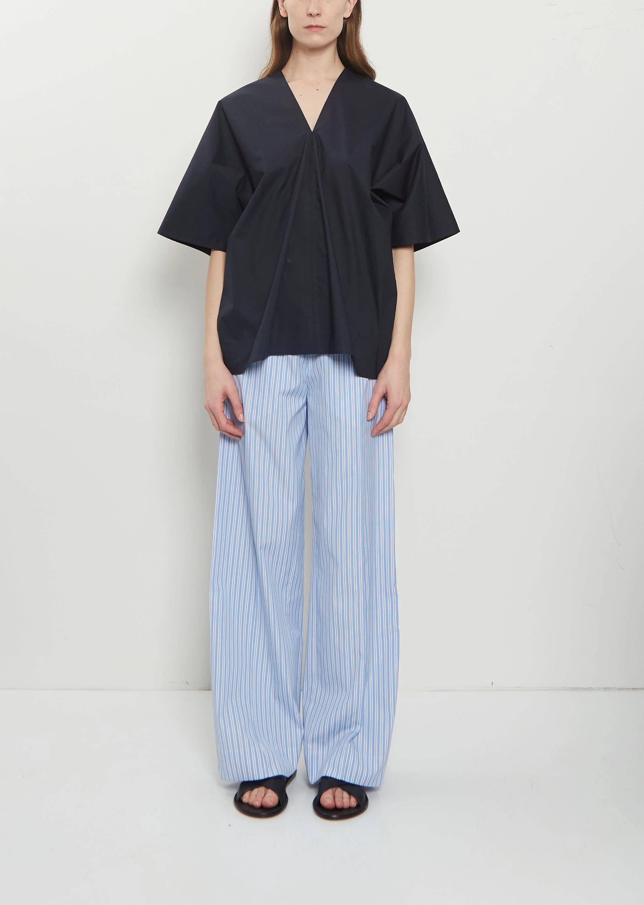 Striped Cotton Popeline Pants - 1