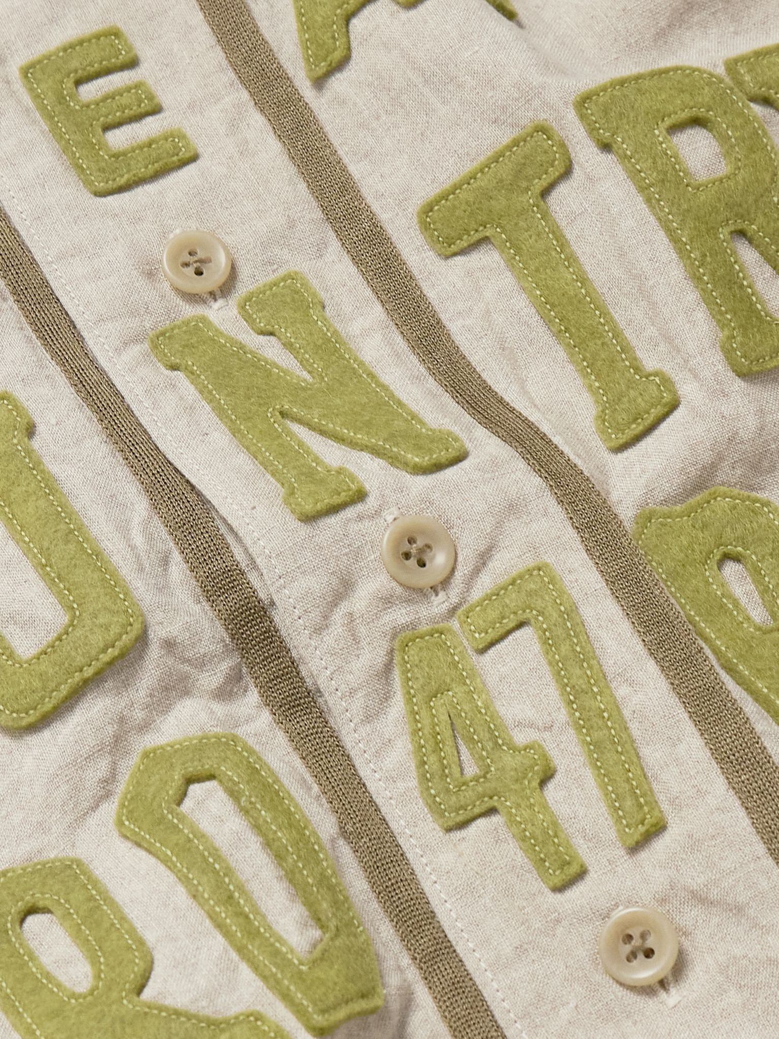 Great Kountry Grosgrain- and Felt-Trimmed Logo-Appliquéd Linen Shirt Beige - 4