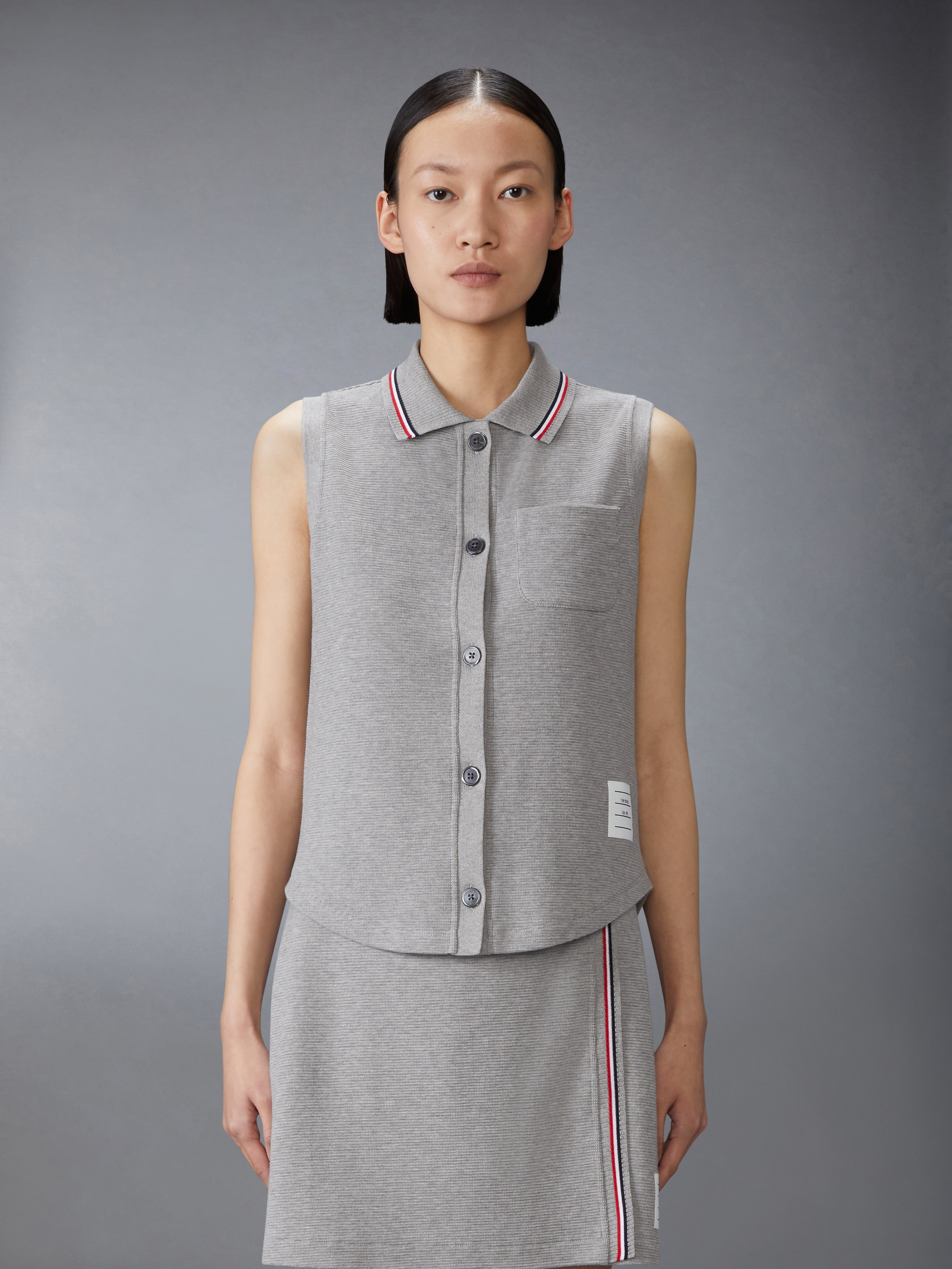 COTTON WAFFLE SLEEVELESS BUTTON SHIRT - 2