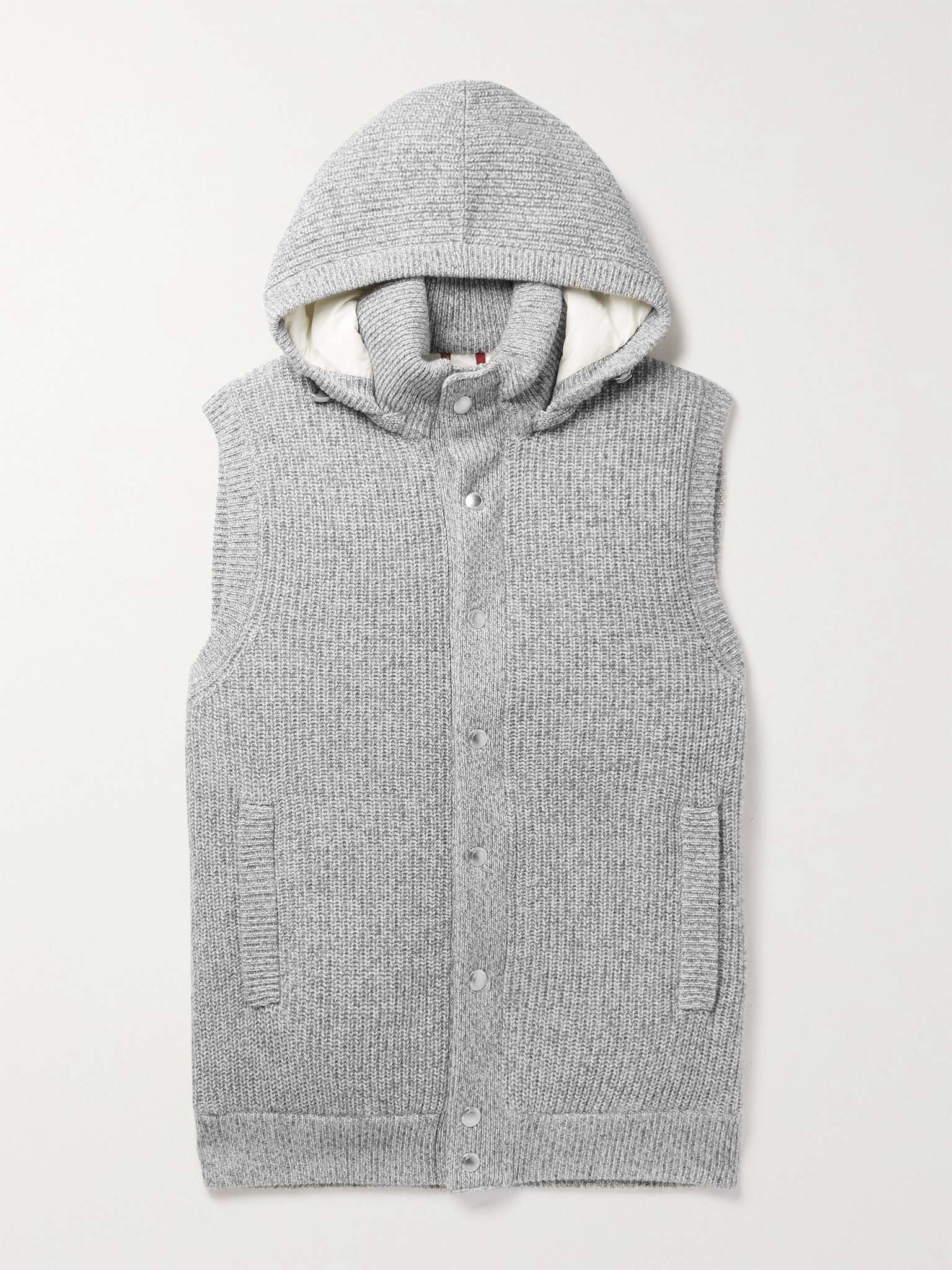 Ribbed Cashmere and Shell Hooded Down Gilet - 1