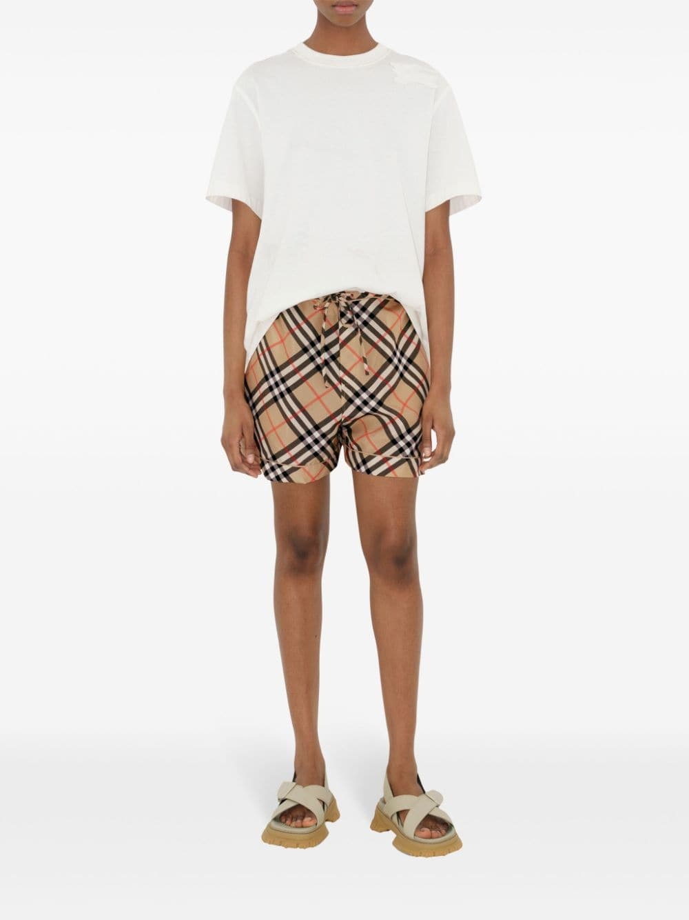 check-print silk shorts - 2
