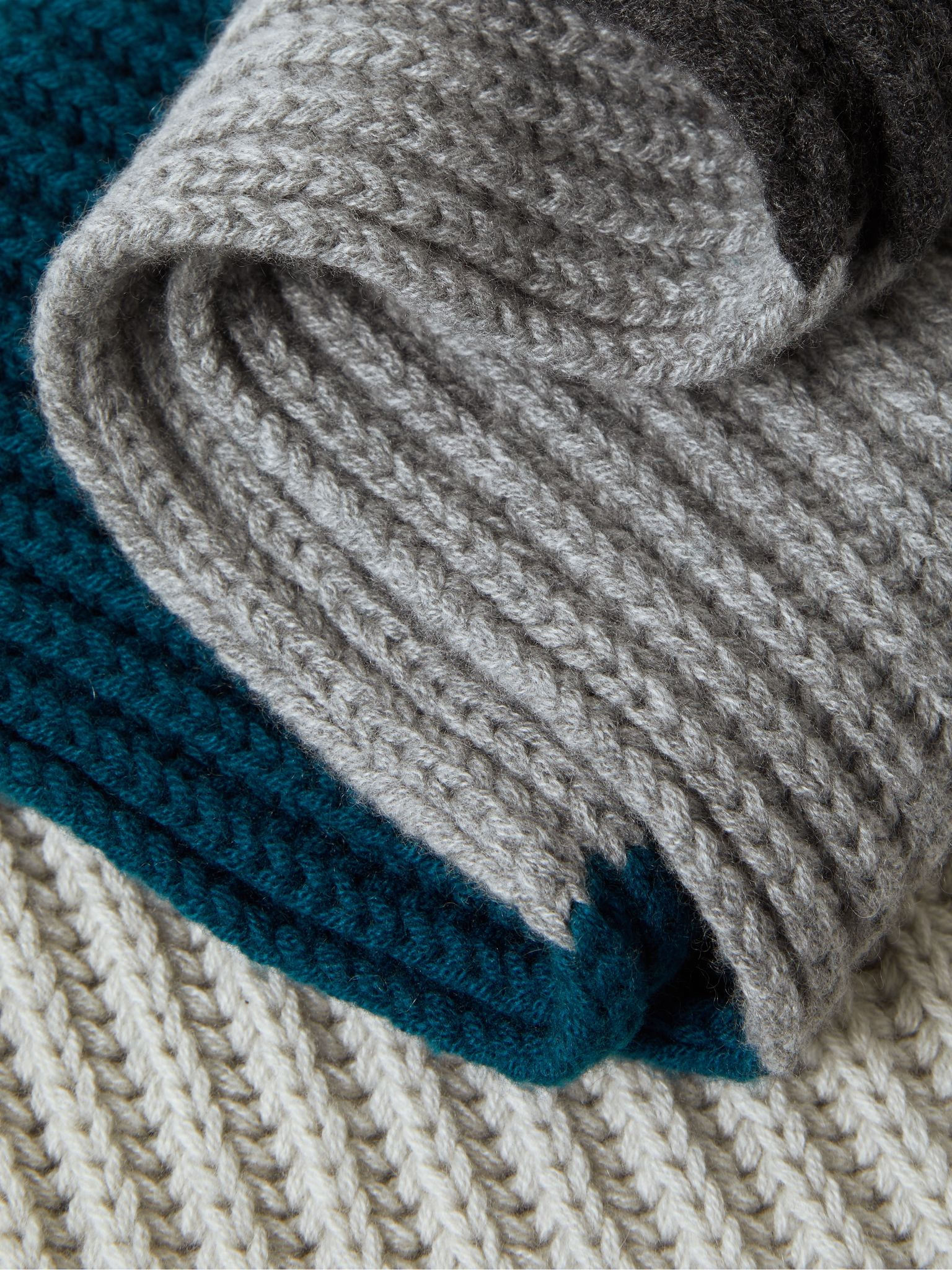 Striped Ribbed Baby Cashmere Scarf Gray - 3