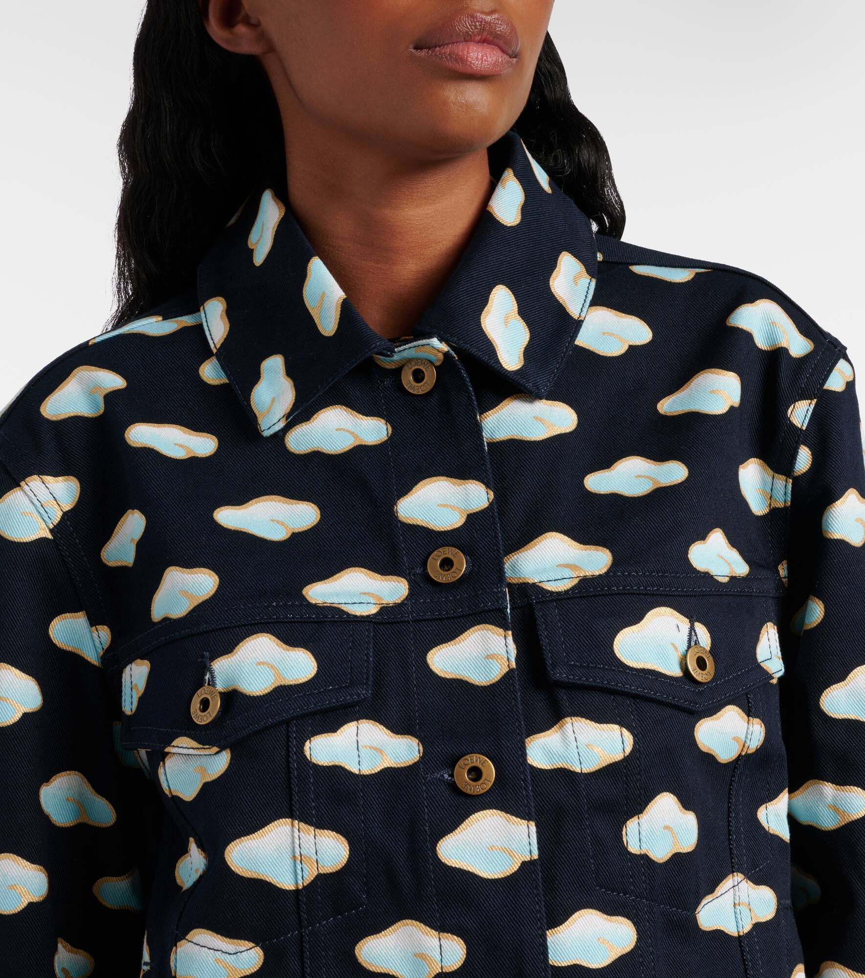 Printed shearling-trimmed denim jacket - 6