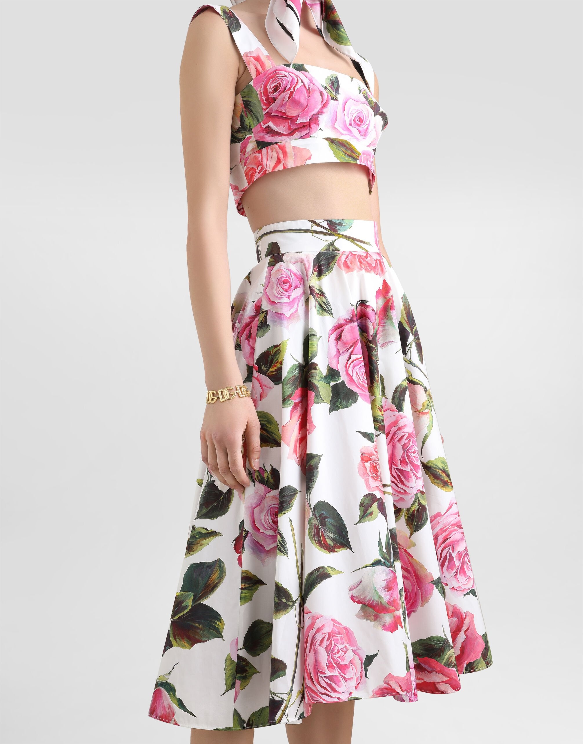 Rose-print cotton circle skirt - 5