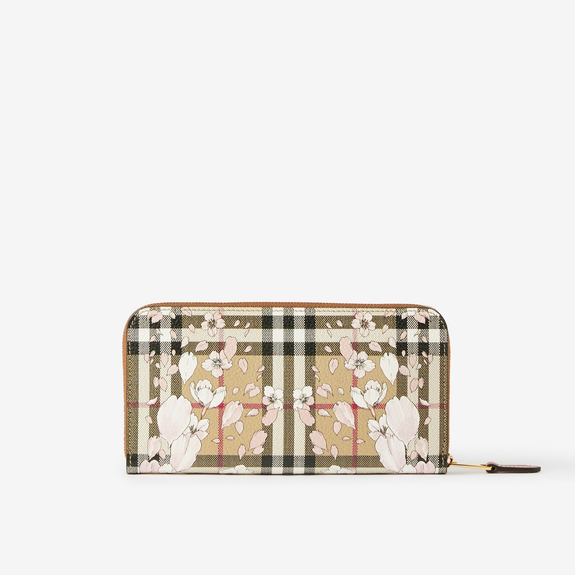 Floral Check Print Leather Ziparound Wallet - 3