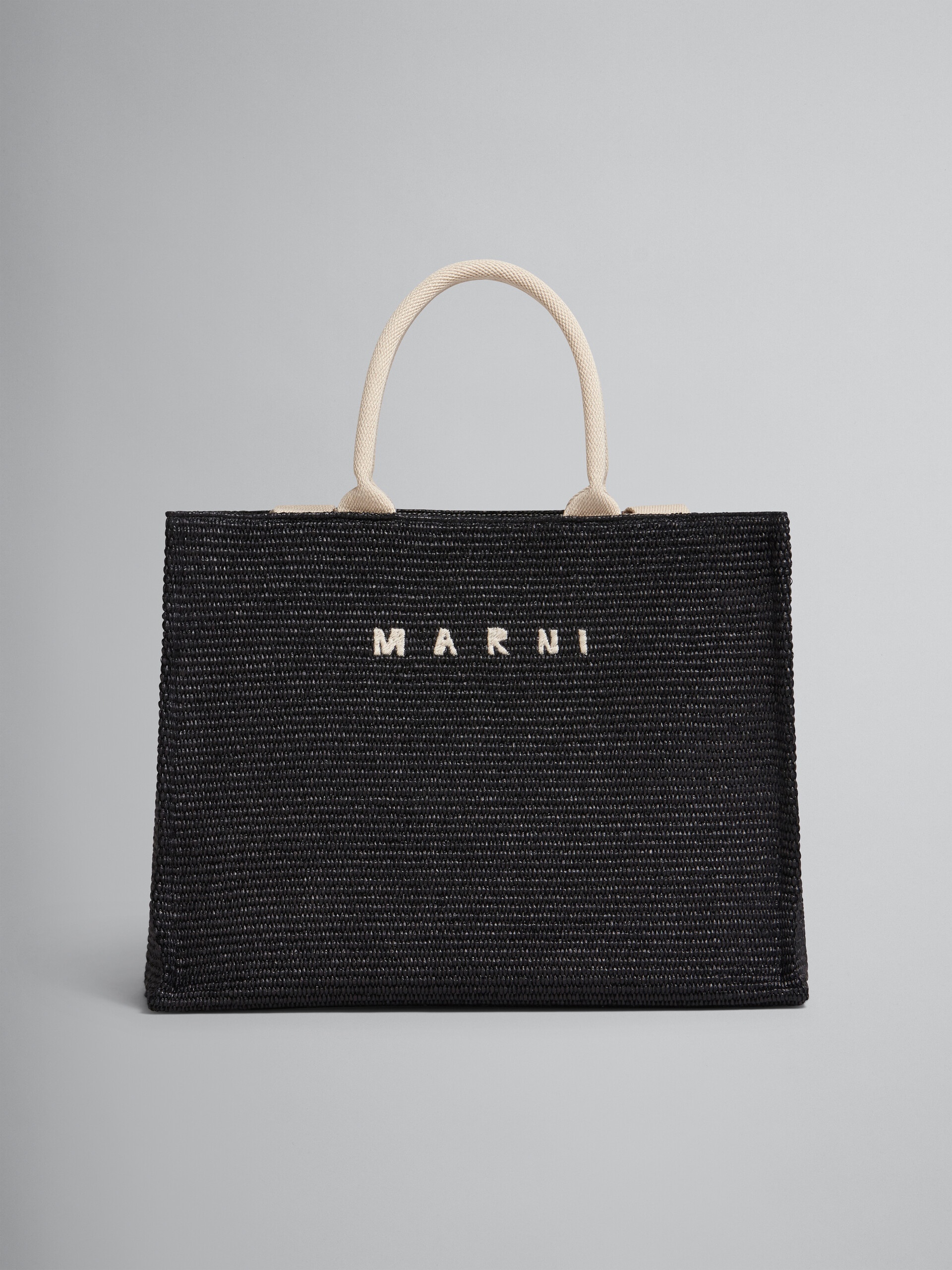 LARGE BLACK RAFFIA TOTE BAG - 1