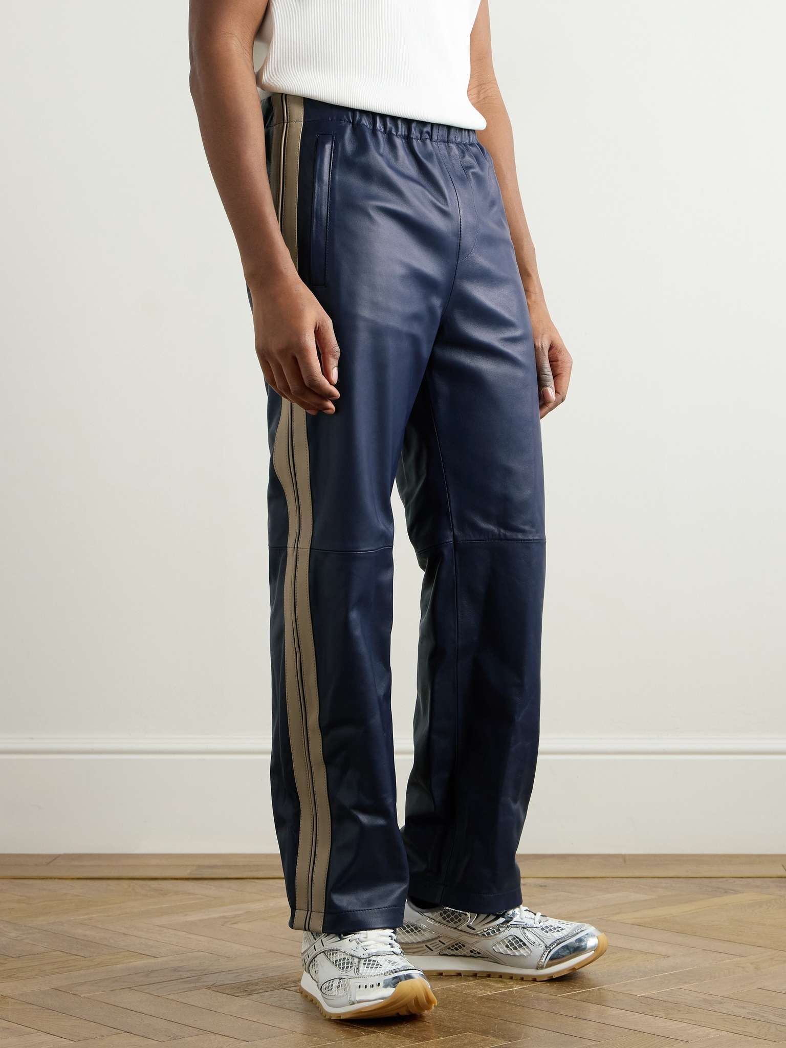 Straight-Leg Striped Leather Trousers - 3