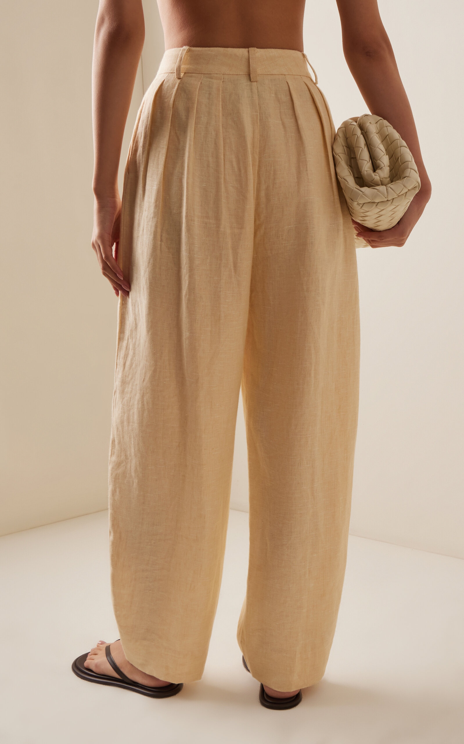 Rio Pleated Linen Tapered Pants yellow - 4