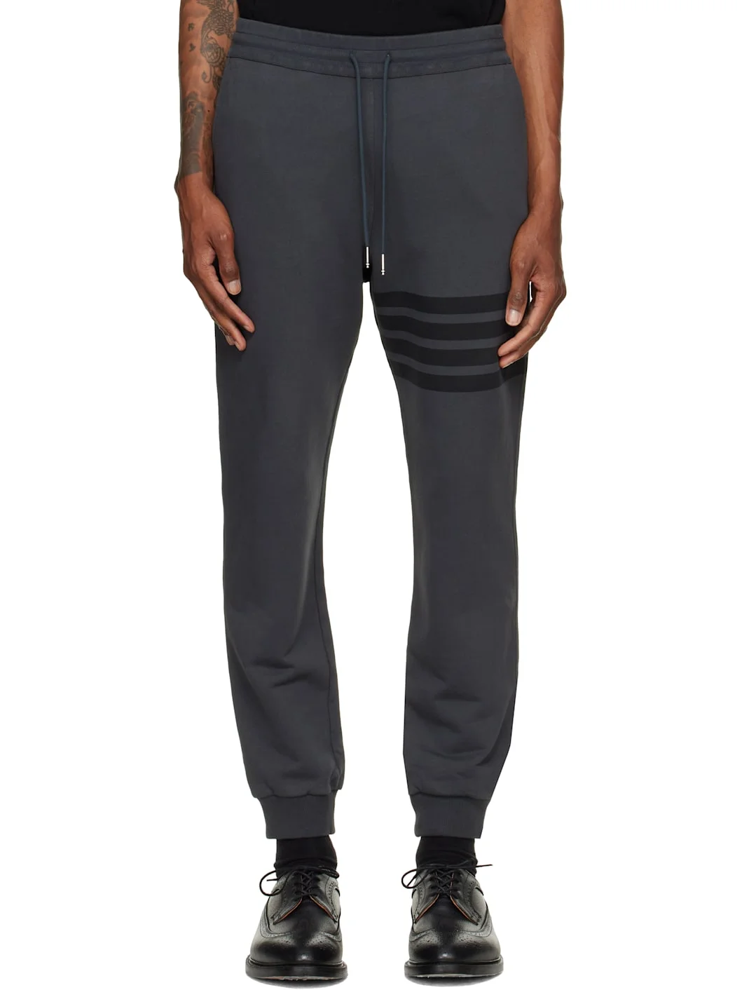 Gray Solid Loopback 4-Bar Sweatpants - 1
