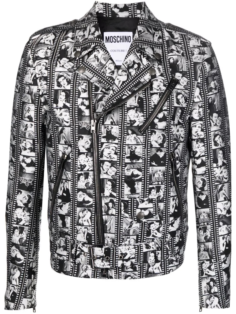 graphic-print biker jacket - 1