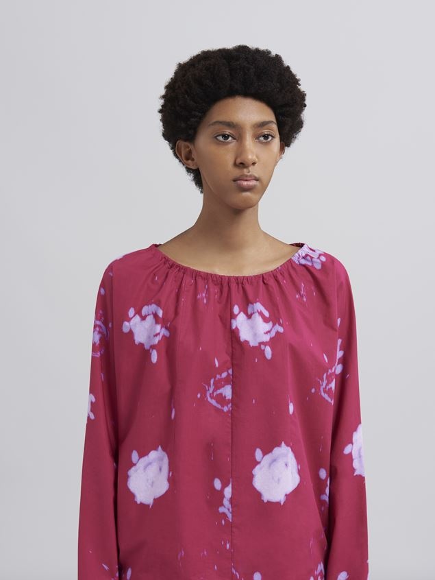 FADED ROSES PRINT POPLIN SHIRT WITH LACES - 4