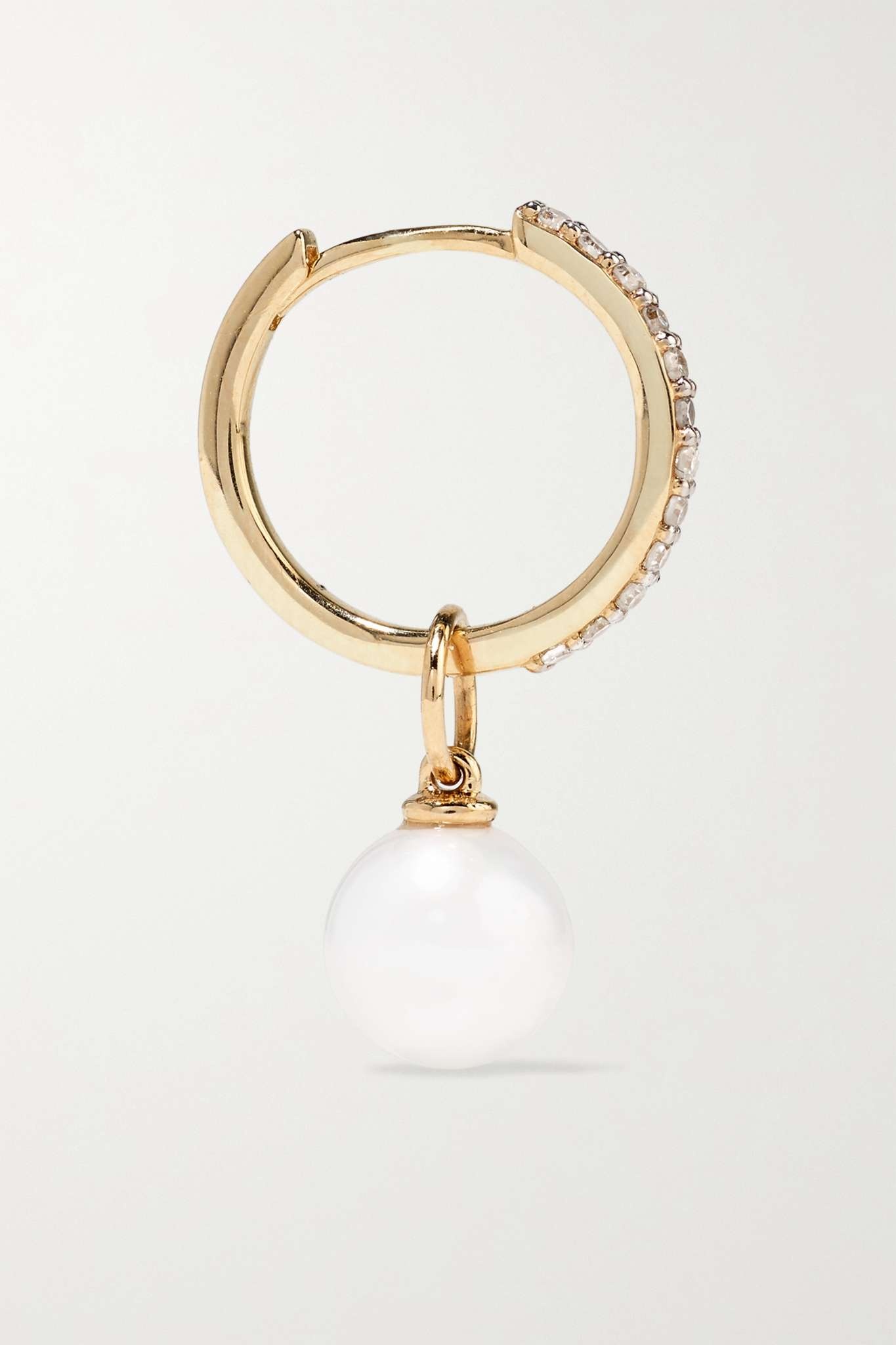 14-karat gold, diamond and pearl hoop earrings - 3