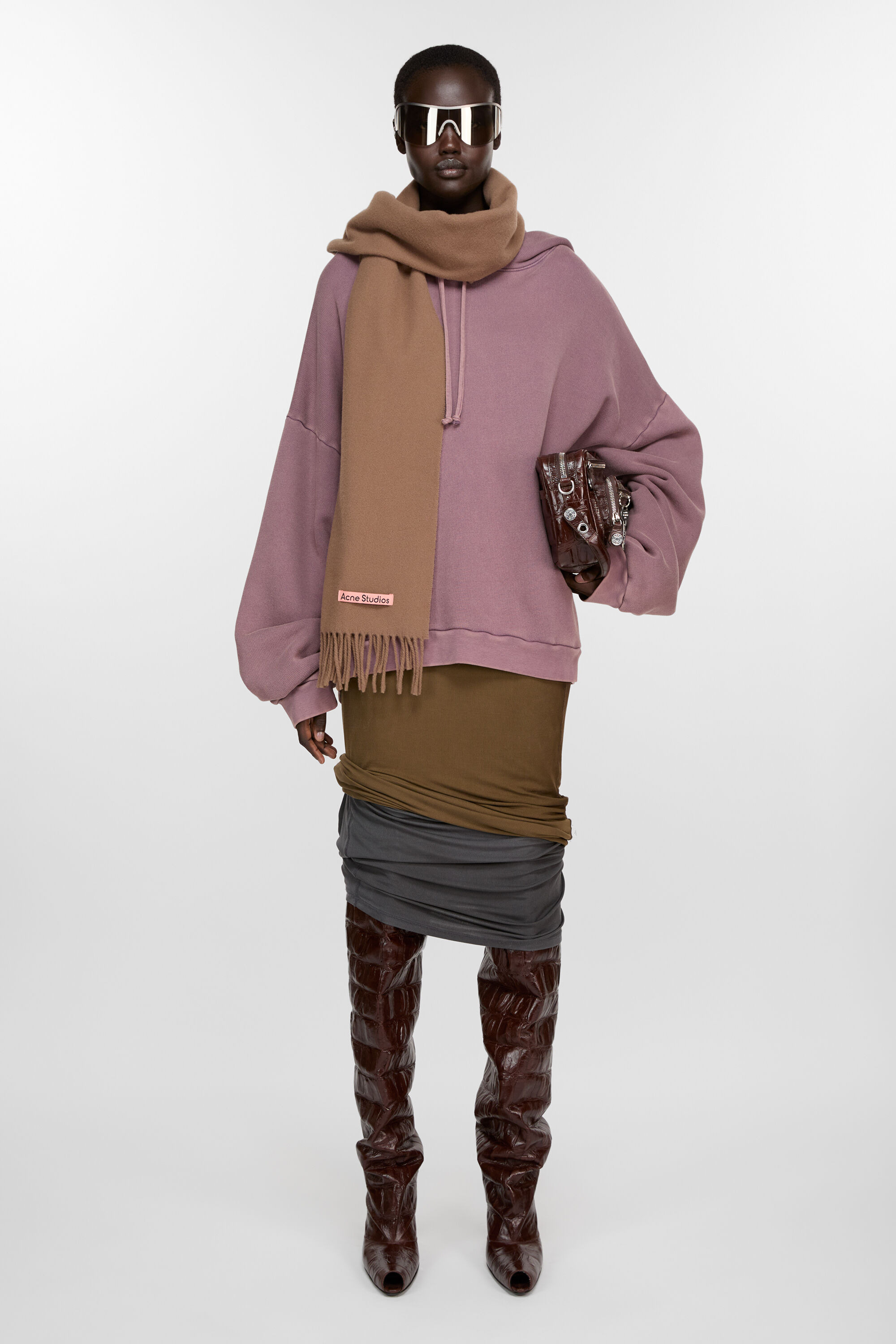 Fringe wool scarf – Narrow - Caramel brown - 2