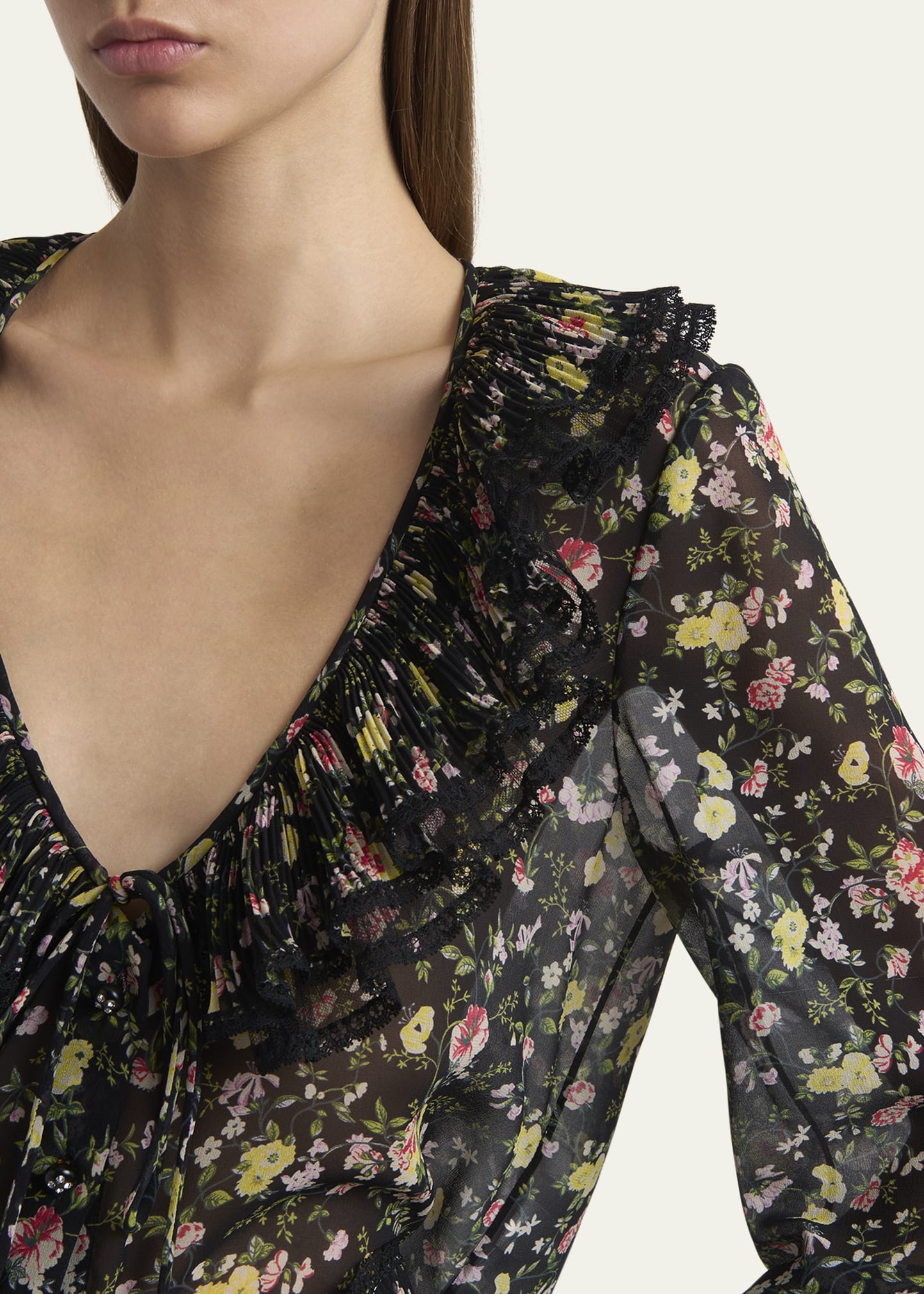 Semi Sheer Flower Print Blouse - 5
