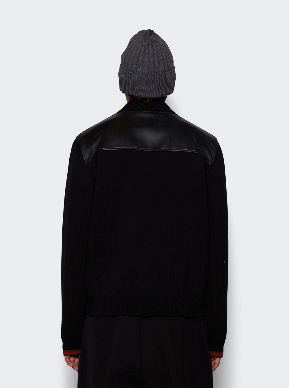 Nappa Leather And Knit Bomber Jacket Black - 4