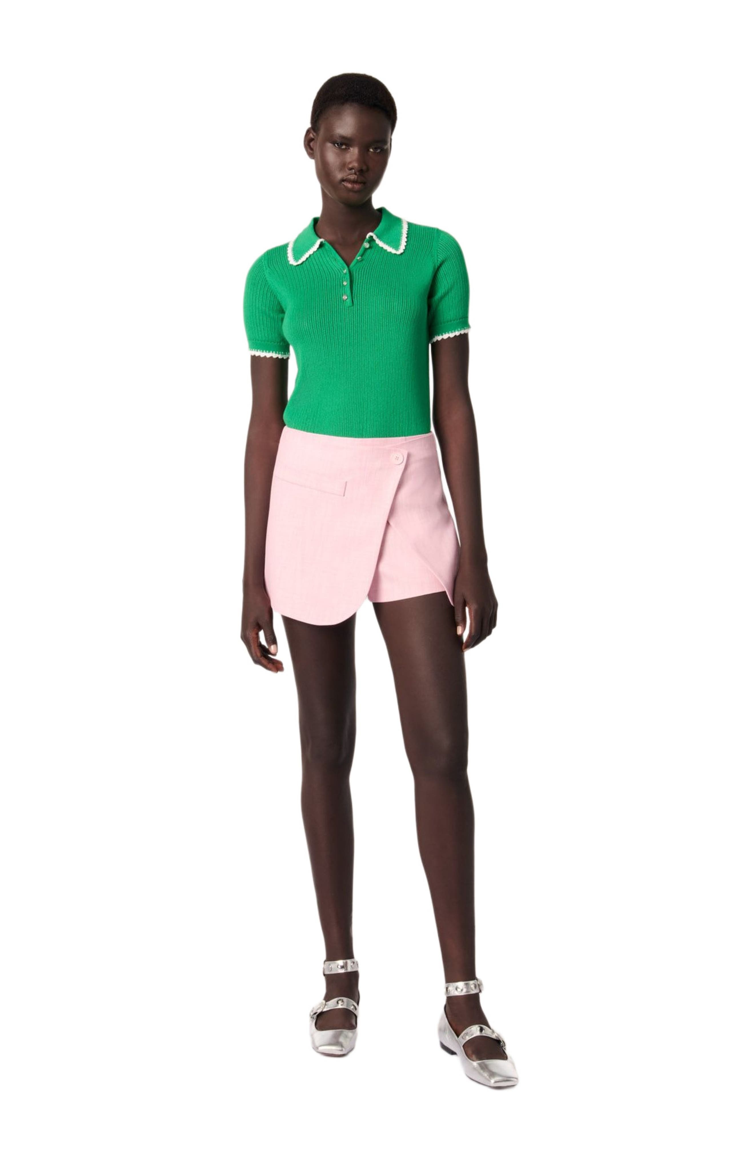 maje Pointelle knit crochet polo in Green /White at Nordstrom - 2
