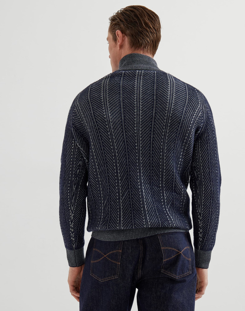 Brunello Cucinelli Cashmere vanisé chevron sweater with half zip outlook