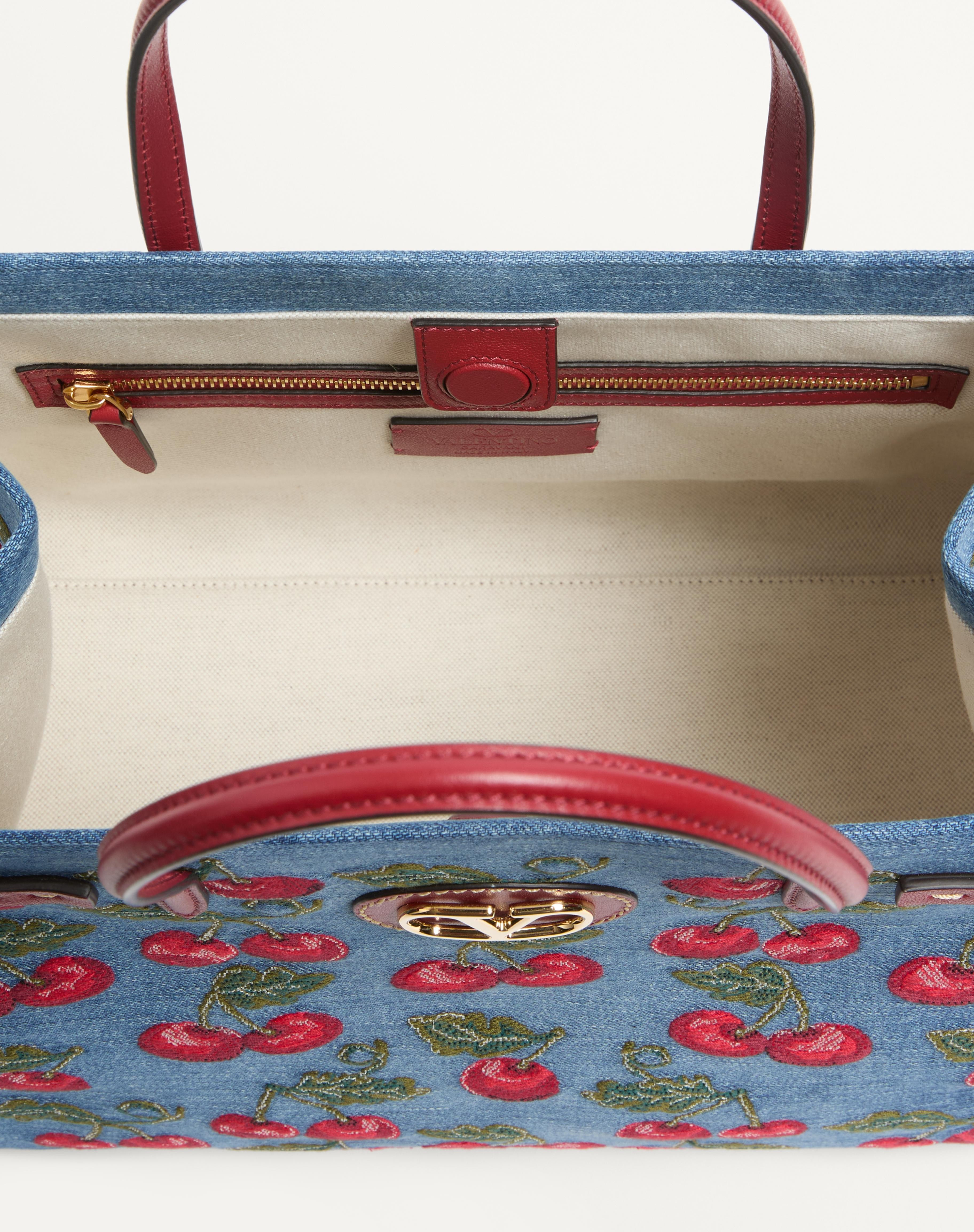 VALENTINO GARAVANI ANTIBES MEDIUM SHOPPING BAG IN DENIM WITH CHERRYFIC EMBROIDERY - 5