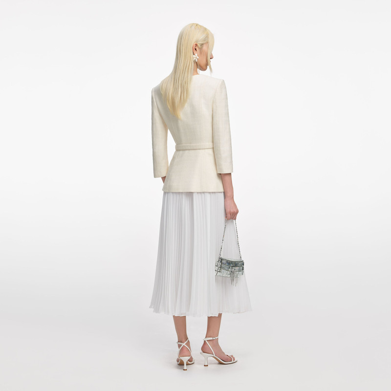 self-portrait Cream Boucle Long Sleeve Chiffon Midi Dress outlook