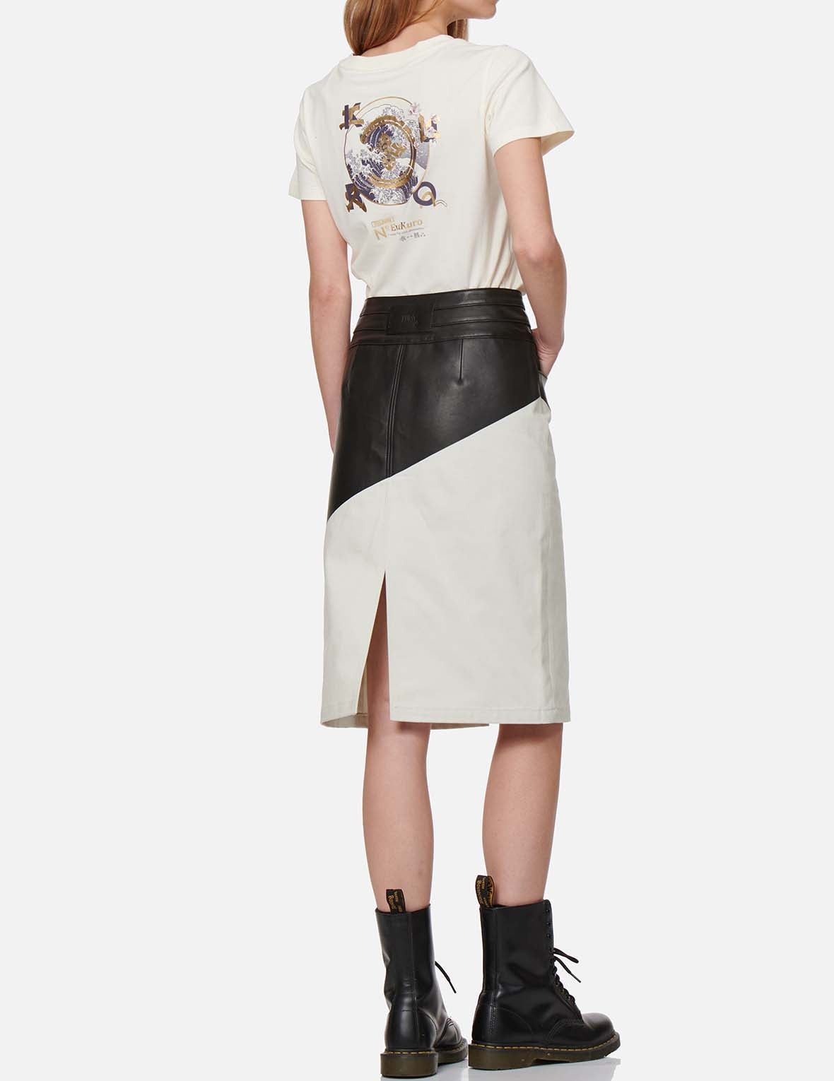Contrast Leather Denim Skirt - 6