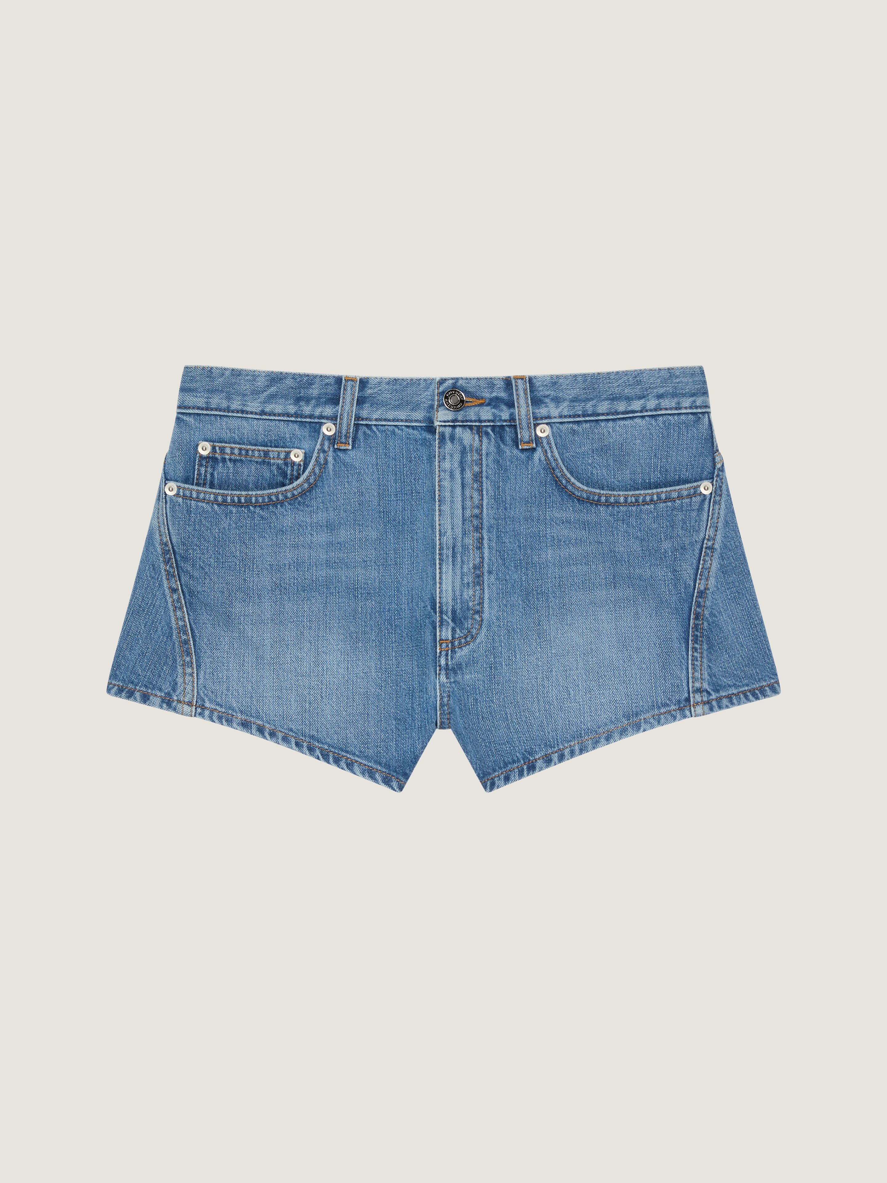 MINI SHORTS IN WASHED DENIM - 1