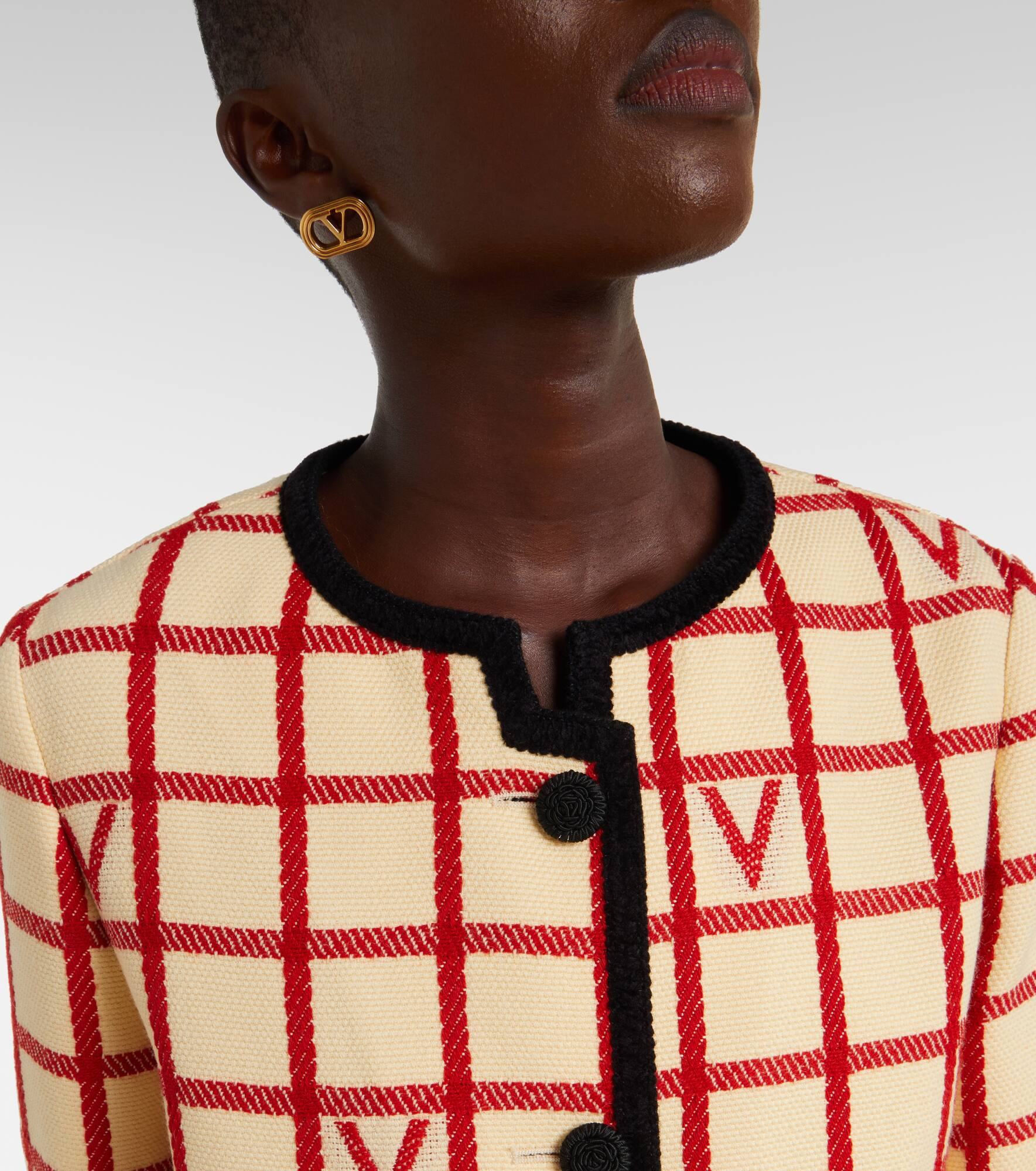 VLogo checked wool-blend jacket - 4
