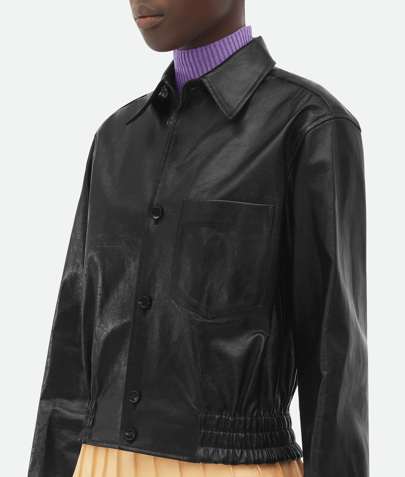 Elastic Waist Leather Jacket - 5