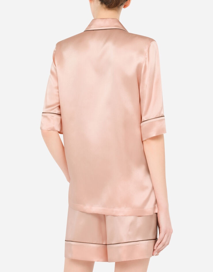Short-sleeved satin pajama shirt with DG embroidery - 5