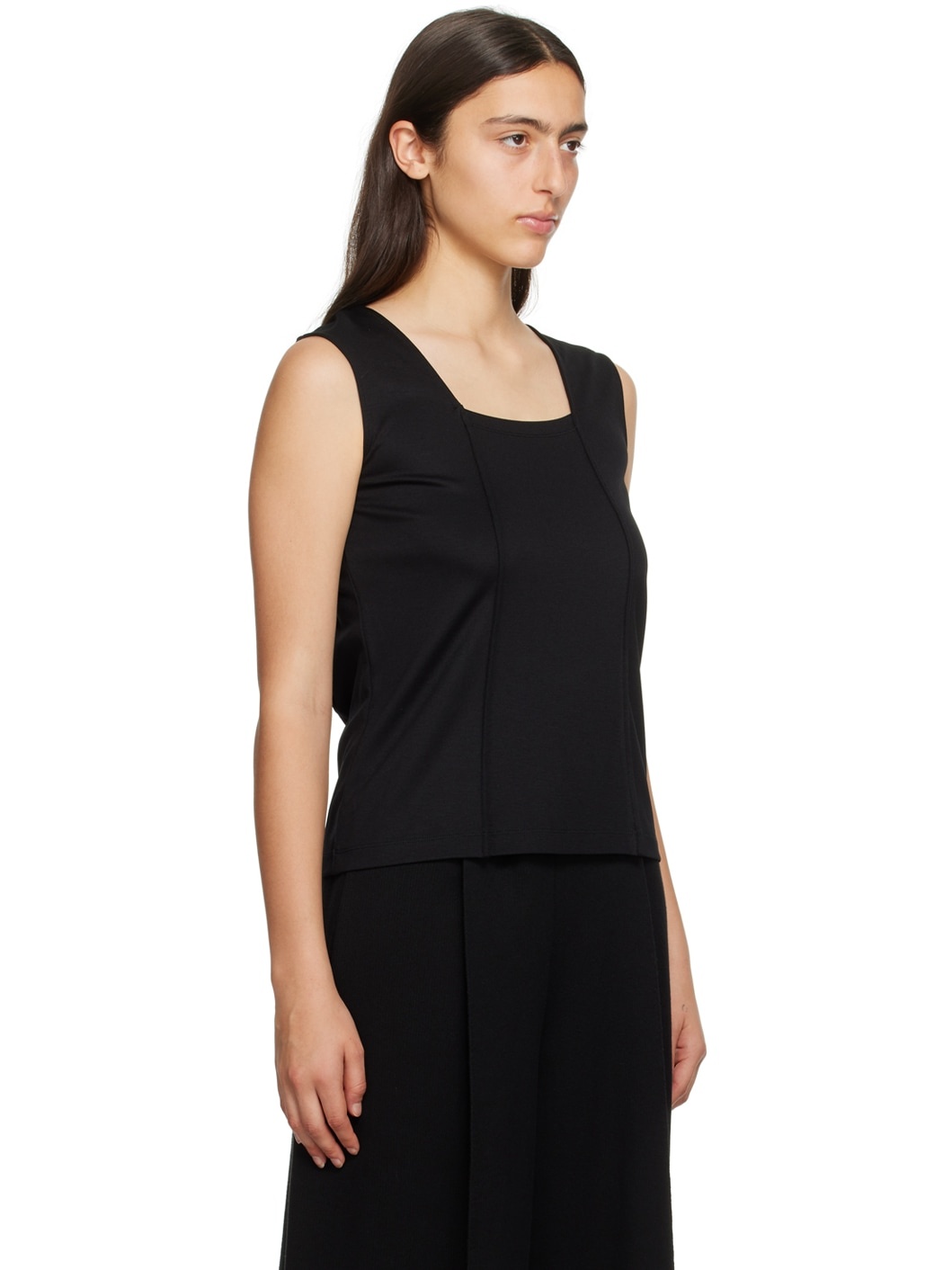 Black Tucked Square Tank Top - 2
