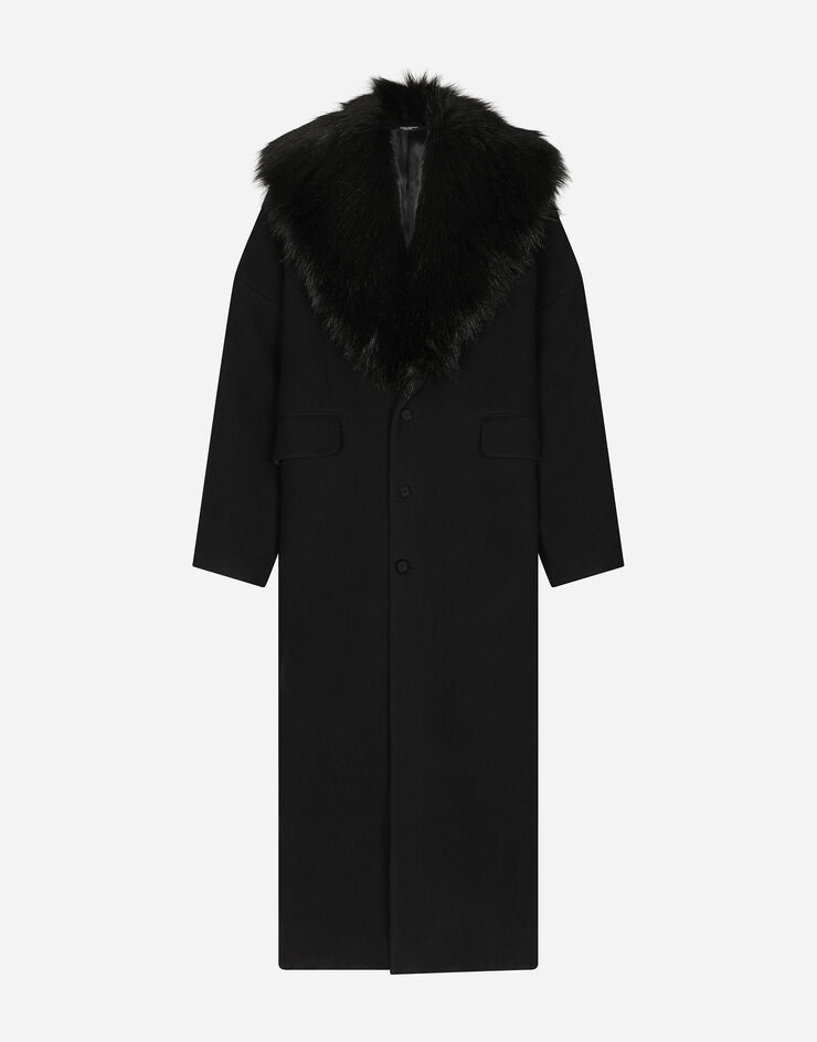 Wool coat with faux fur collar - 3