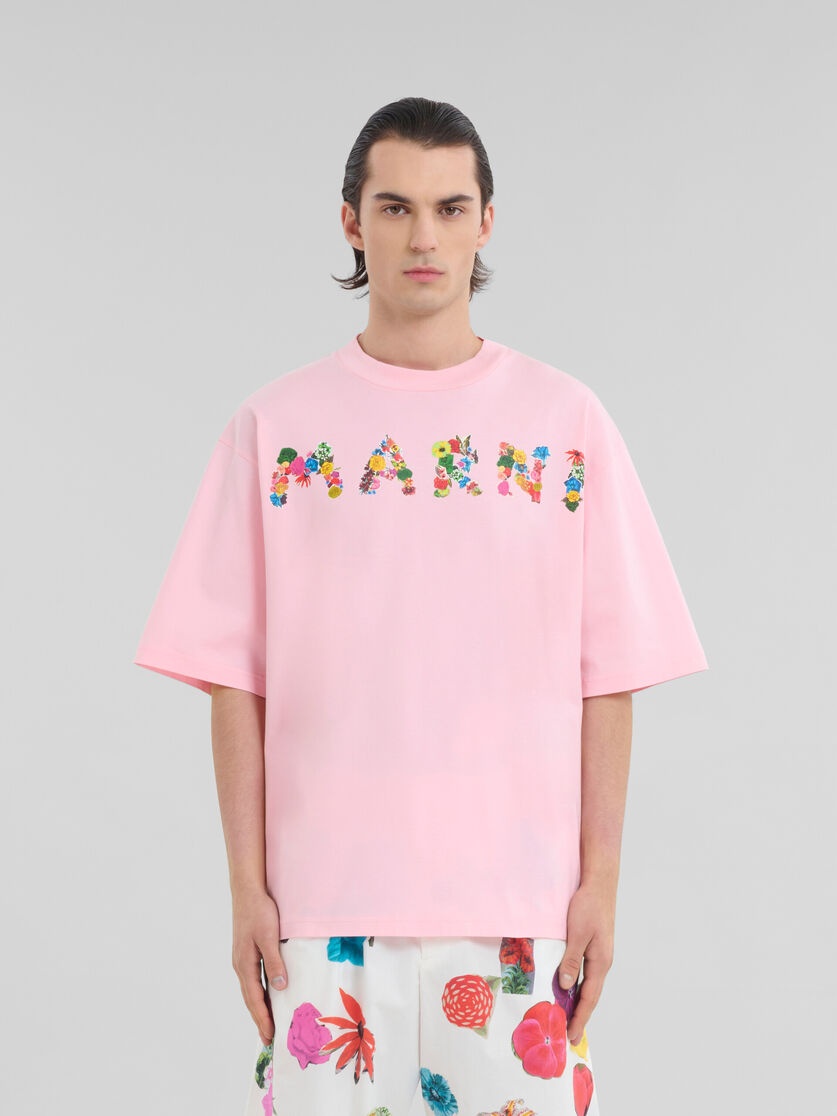 PINK COTTON T-SHIRT WITH BOUQUET MARNI LOGO - 2