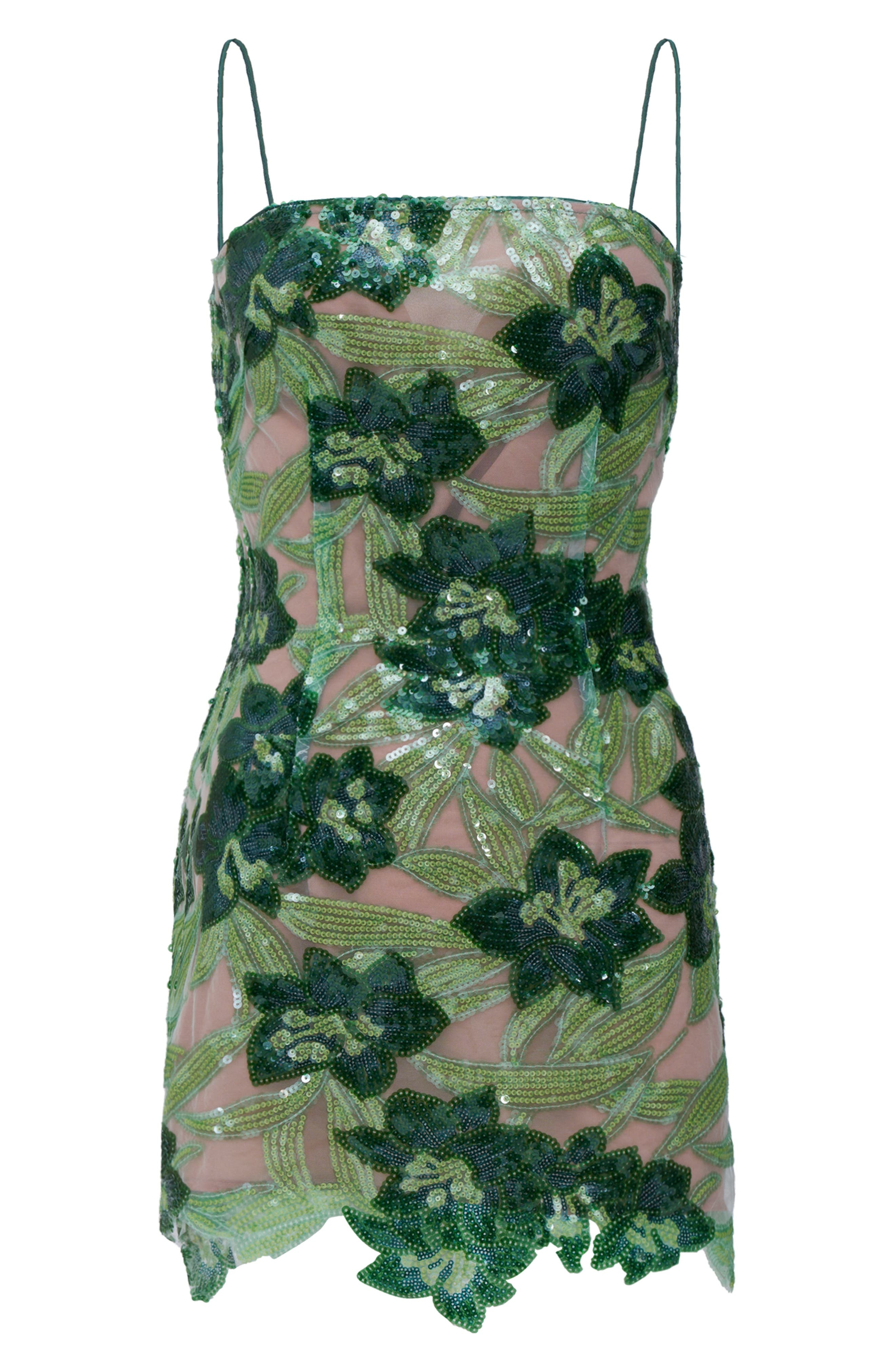 SAU LEE Sara Floral Sequin Cocktail Dress in Green Multi at Nordstrom - 3