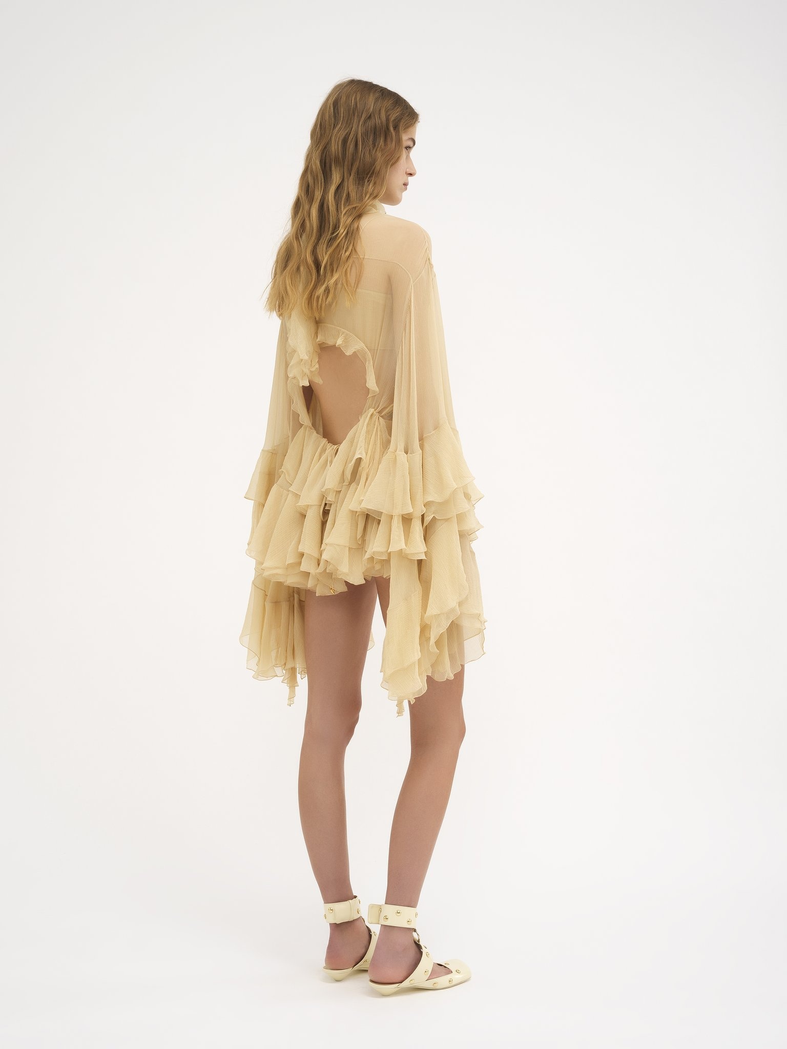 RUFFLED MINI DRESS IN SILK MOUSSELINE - 5