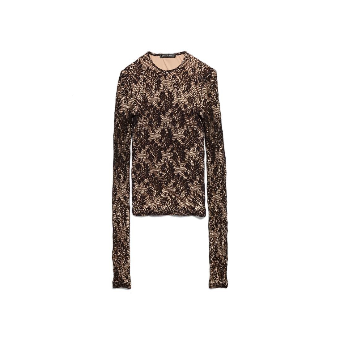 Women's Lace Crewneck Top in Beige/black - 1