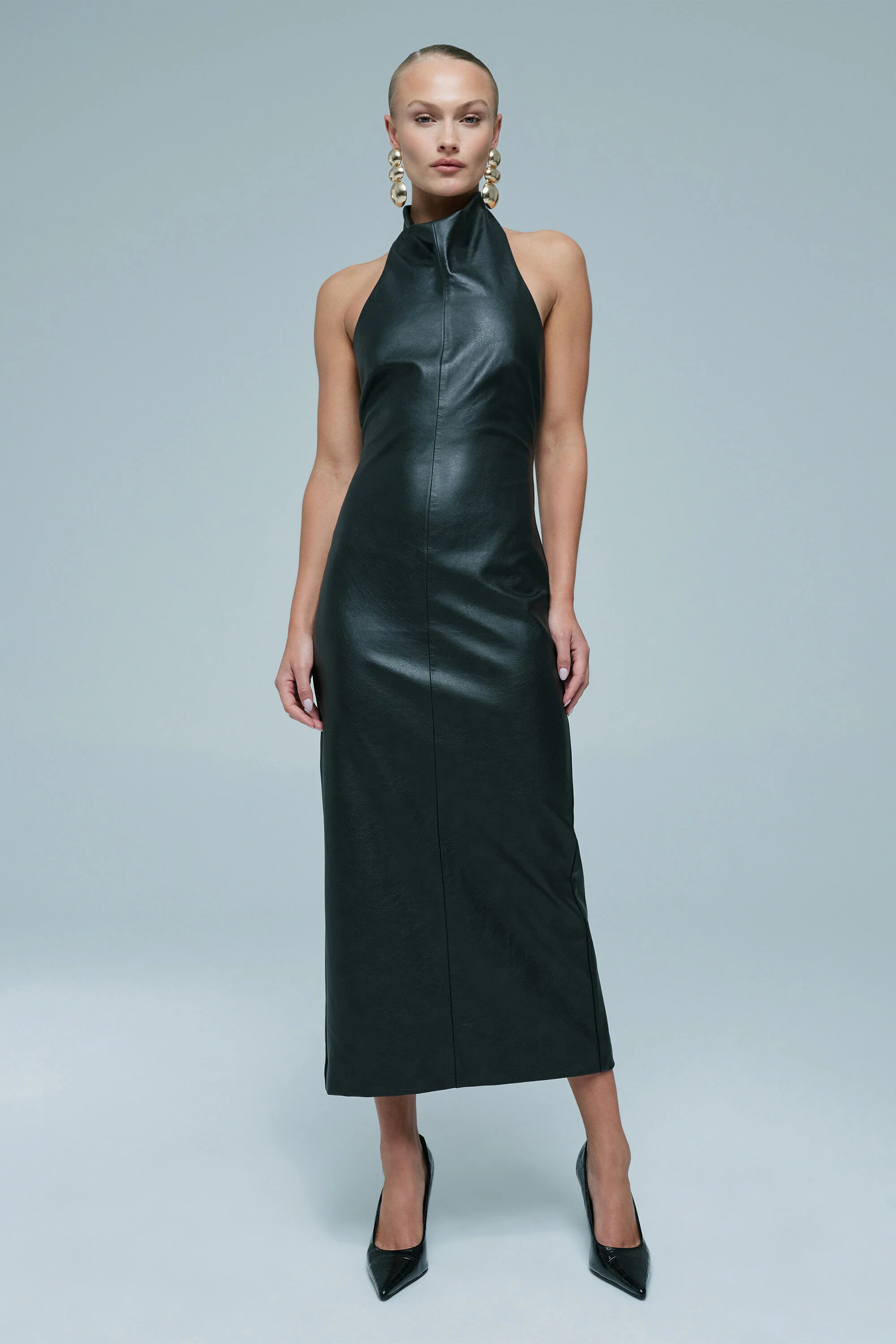 Gina Vegan Leather Midi Dress In Black - 1