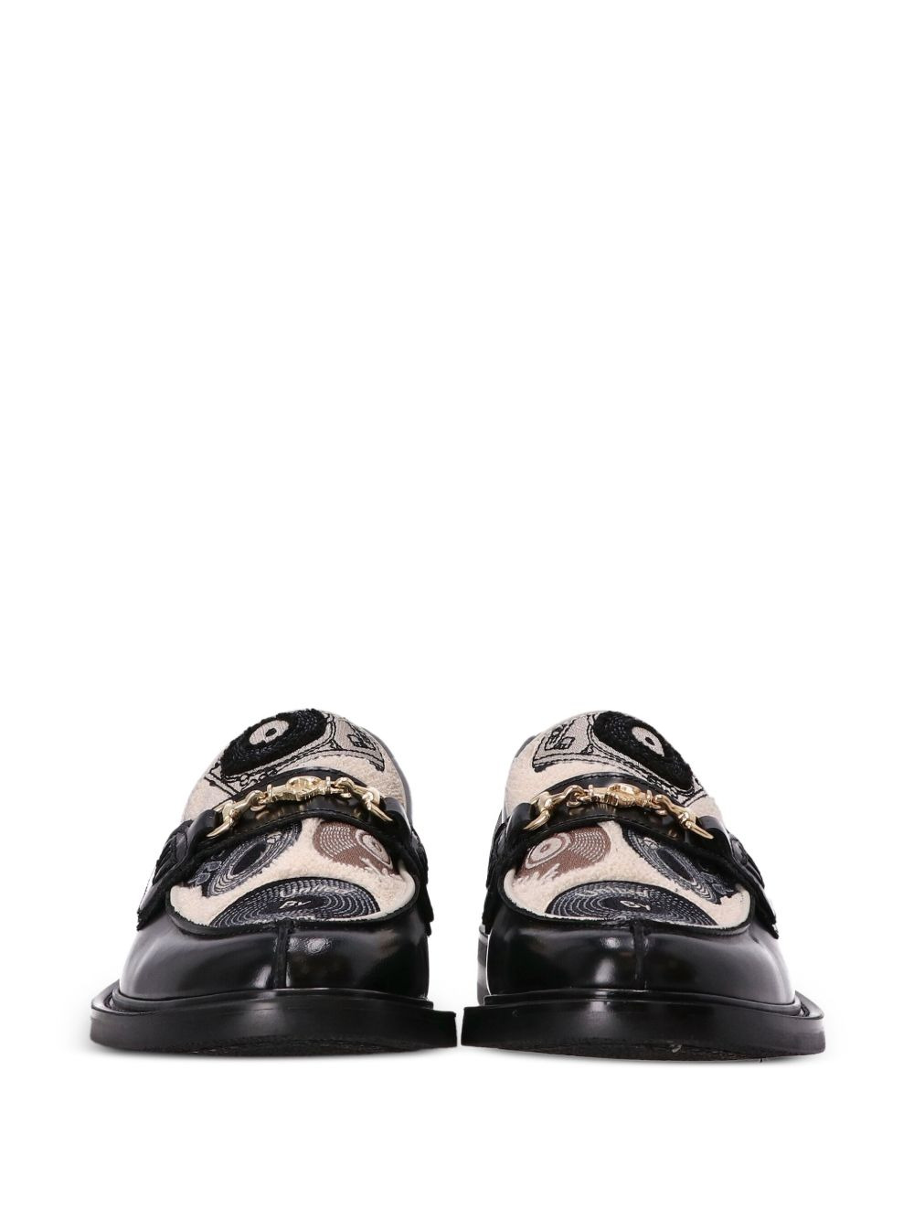 graphic-pattern leather loafers - 4
