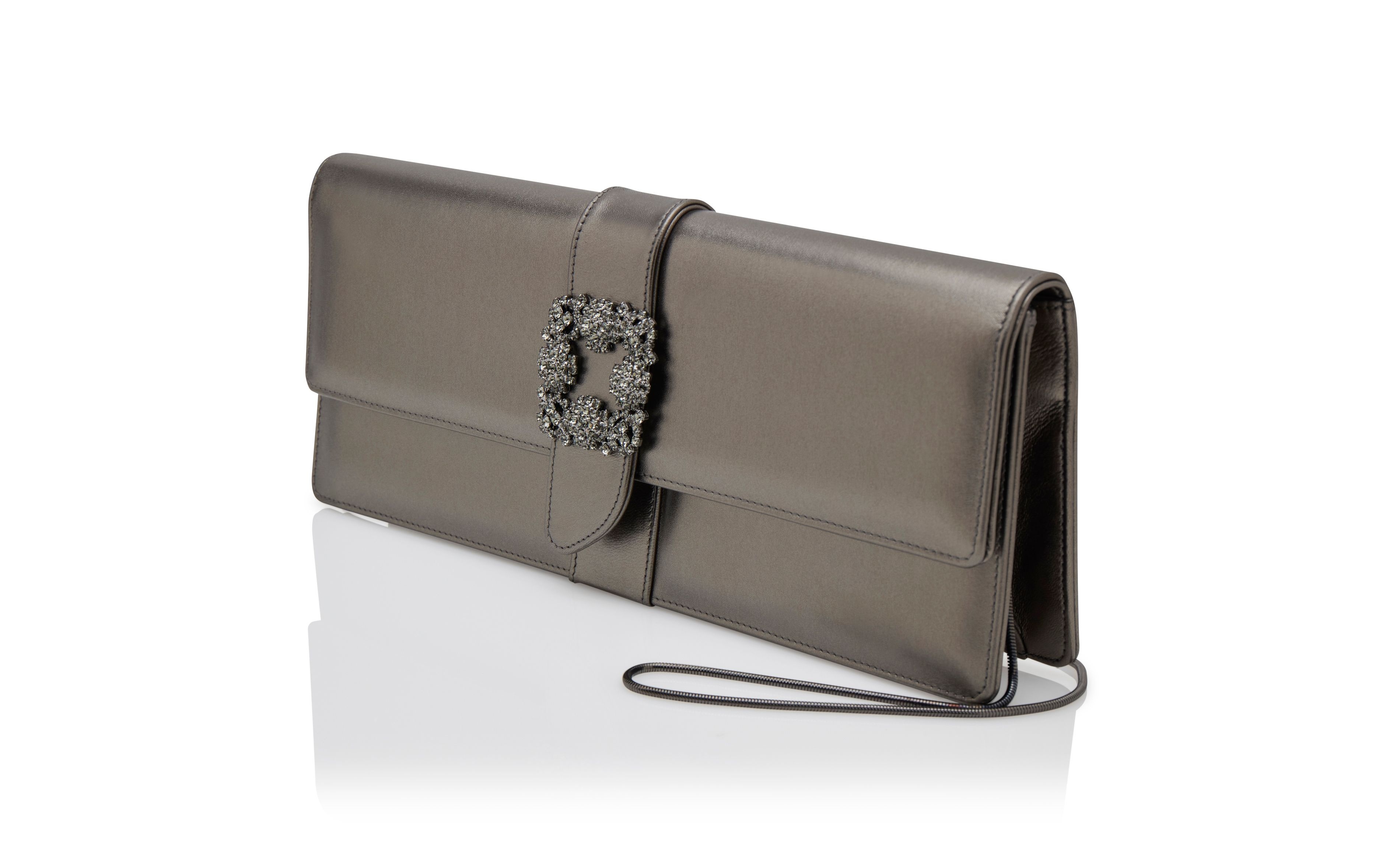 Dark Grey Nappa Leather Jewel Buckle Clutch - 3