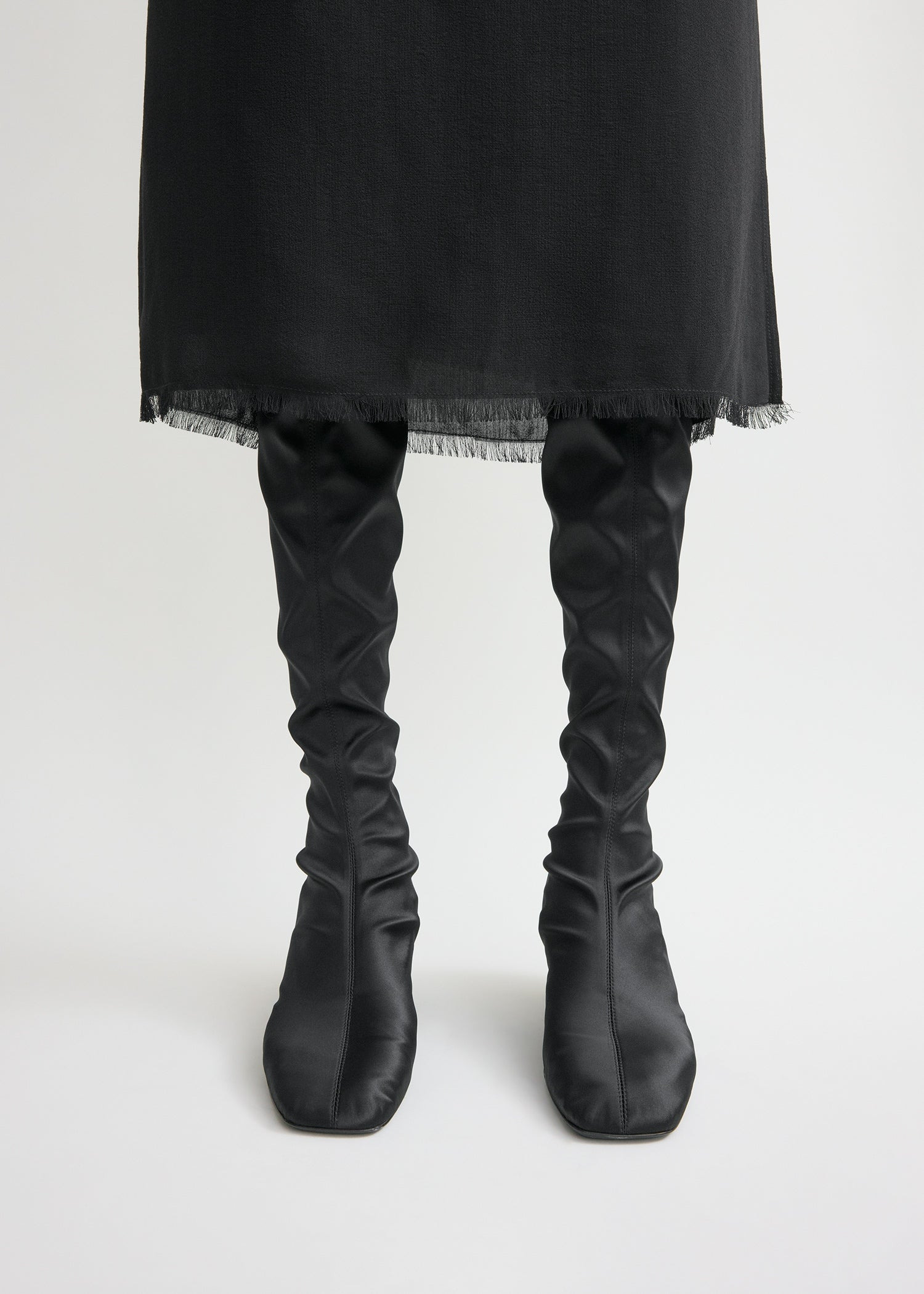 Satin knee-high boots black - 2