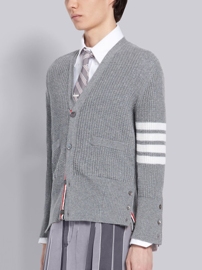 Thom Browne Light Grey Cashmere Waffle Stitch V-neck 4-Bar Cardigan outlook