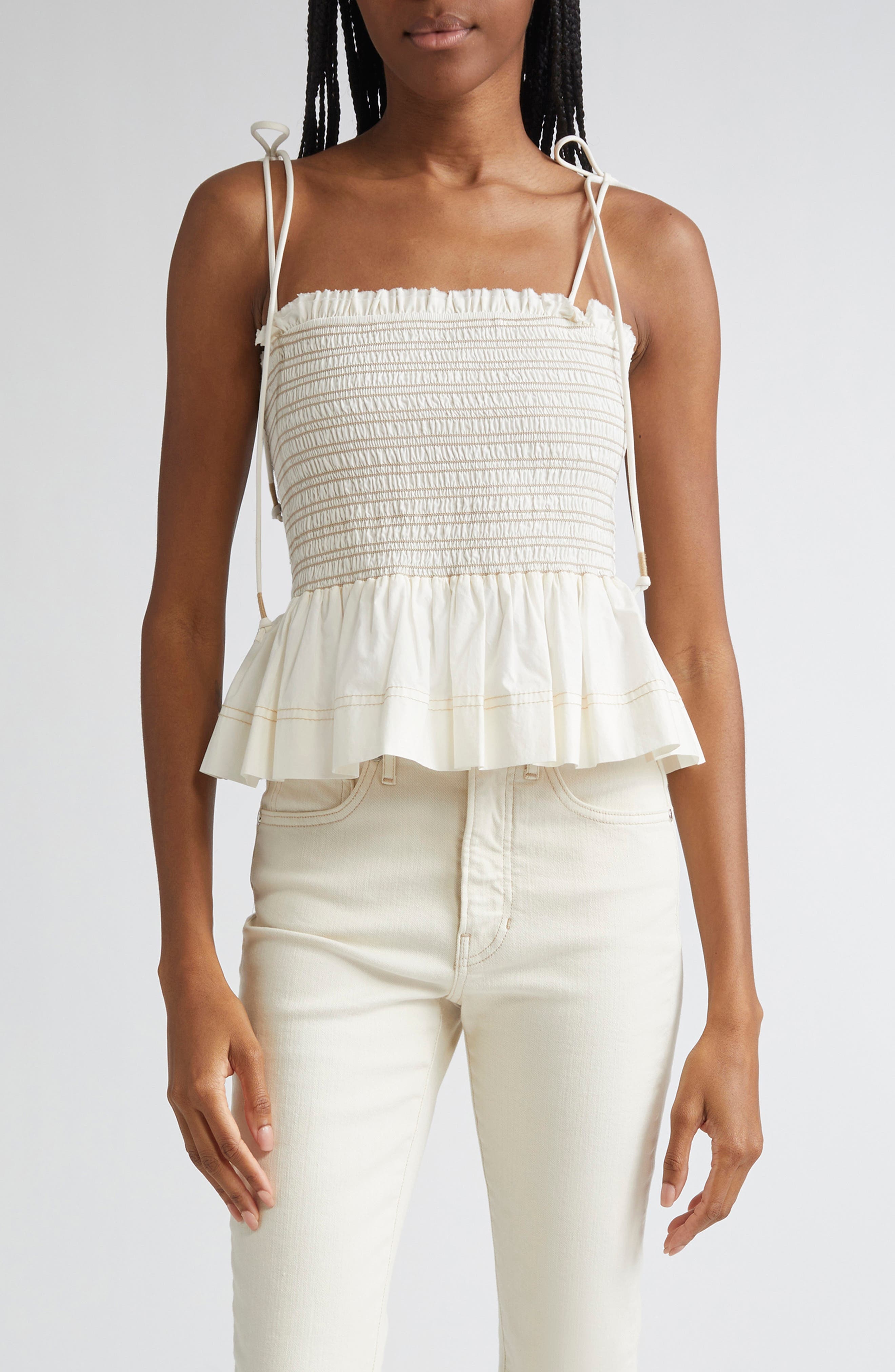 Veronica Beard Ophelia Smock Cotton Top in Dove at Nordstrom - 1