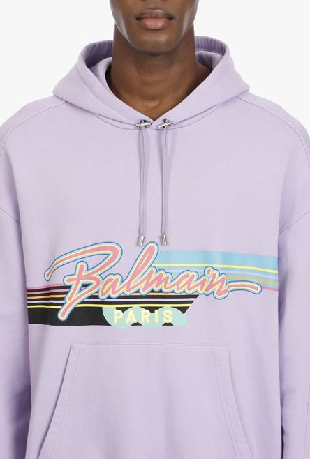 EXCLUSIVE - Lavender cotton hooded sweatshirt with multicolor Balmain logo - 6