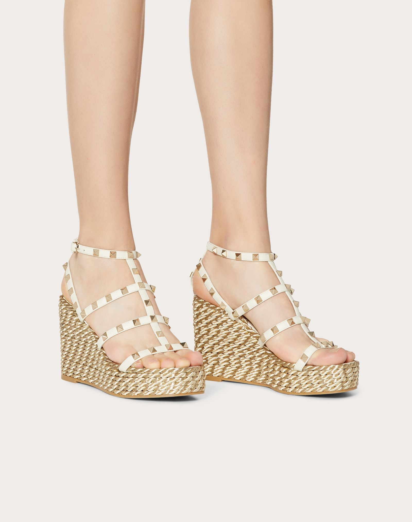 Rockstud Calfskin Wedge Sandal with Straps 95 mm - 6