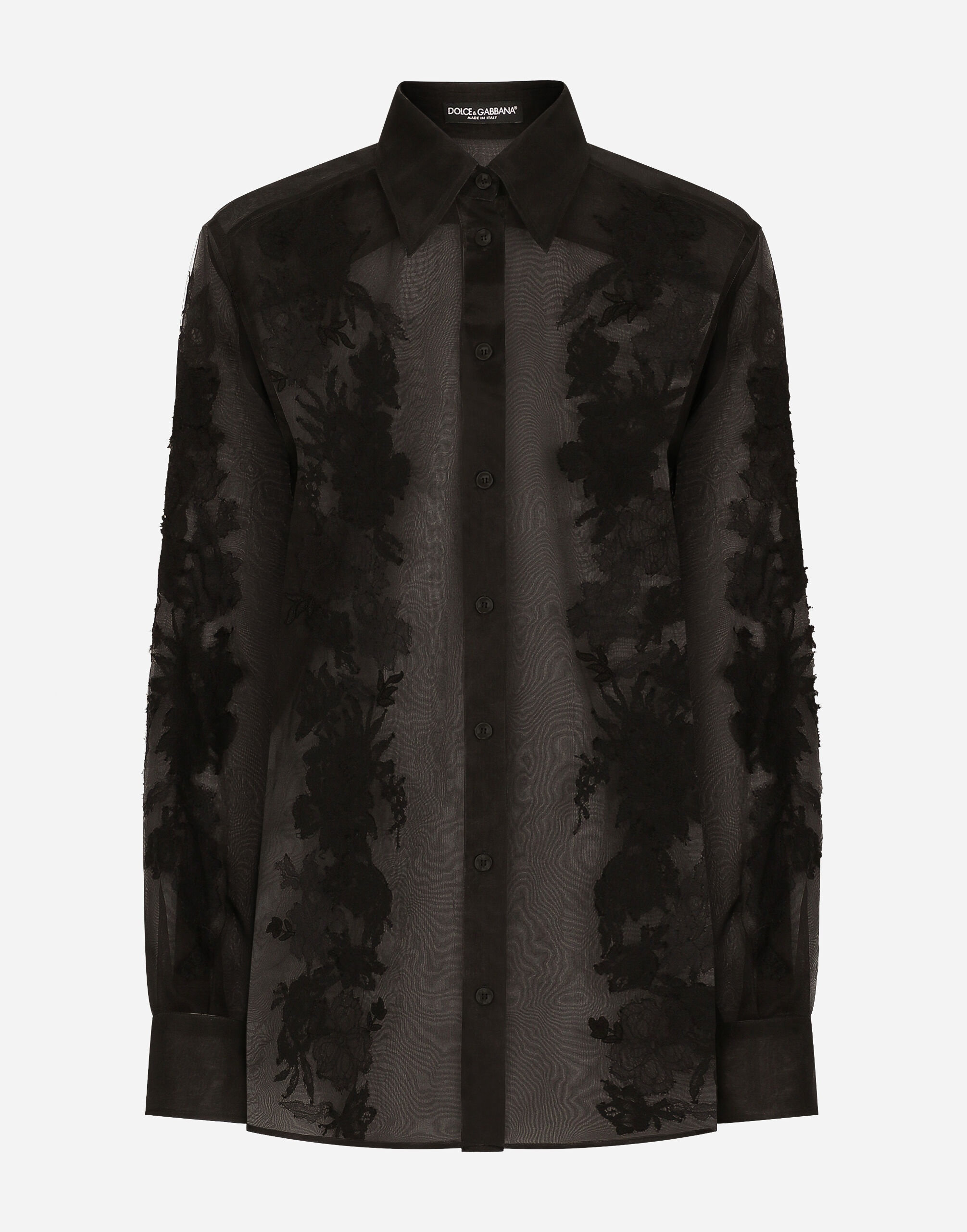 Organza shirt with lace appliqués - 1